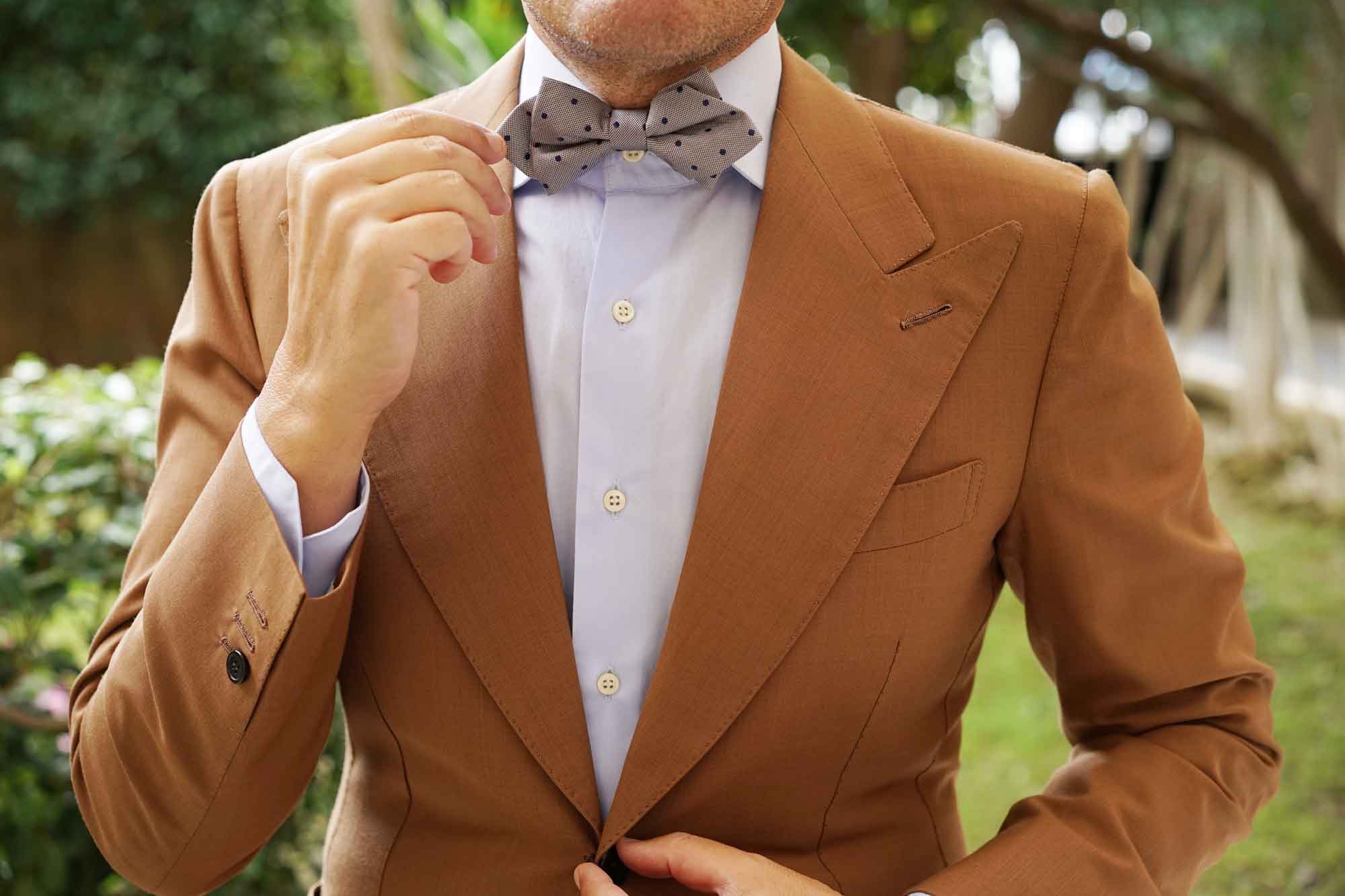 Grey with Oxford Navy Blue Polka Dots Diamond Bow Tie