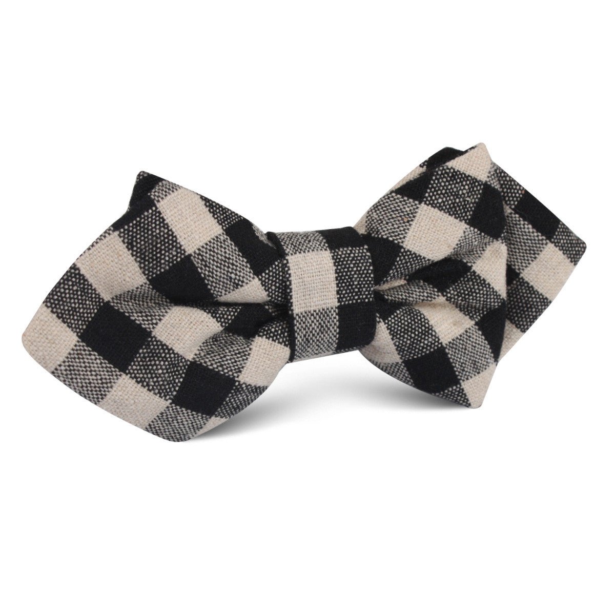 Khaki & Black Gingham Linen Diamond Bow Tie