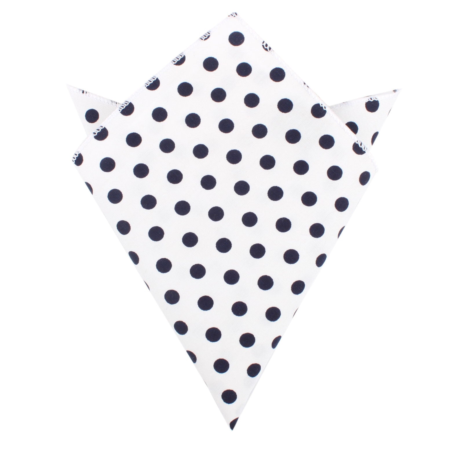 White Cotton with Large Midnight Black Polka Dots Pocket Square