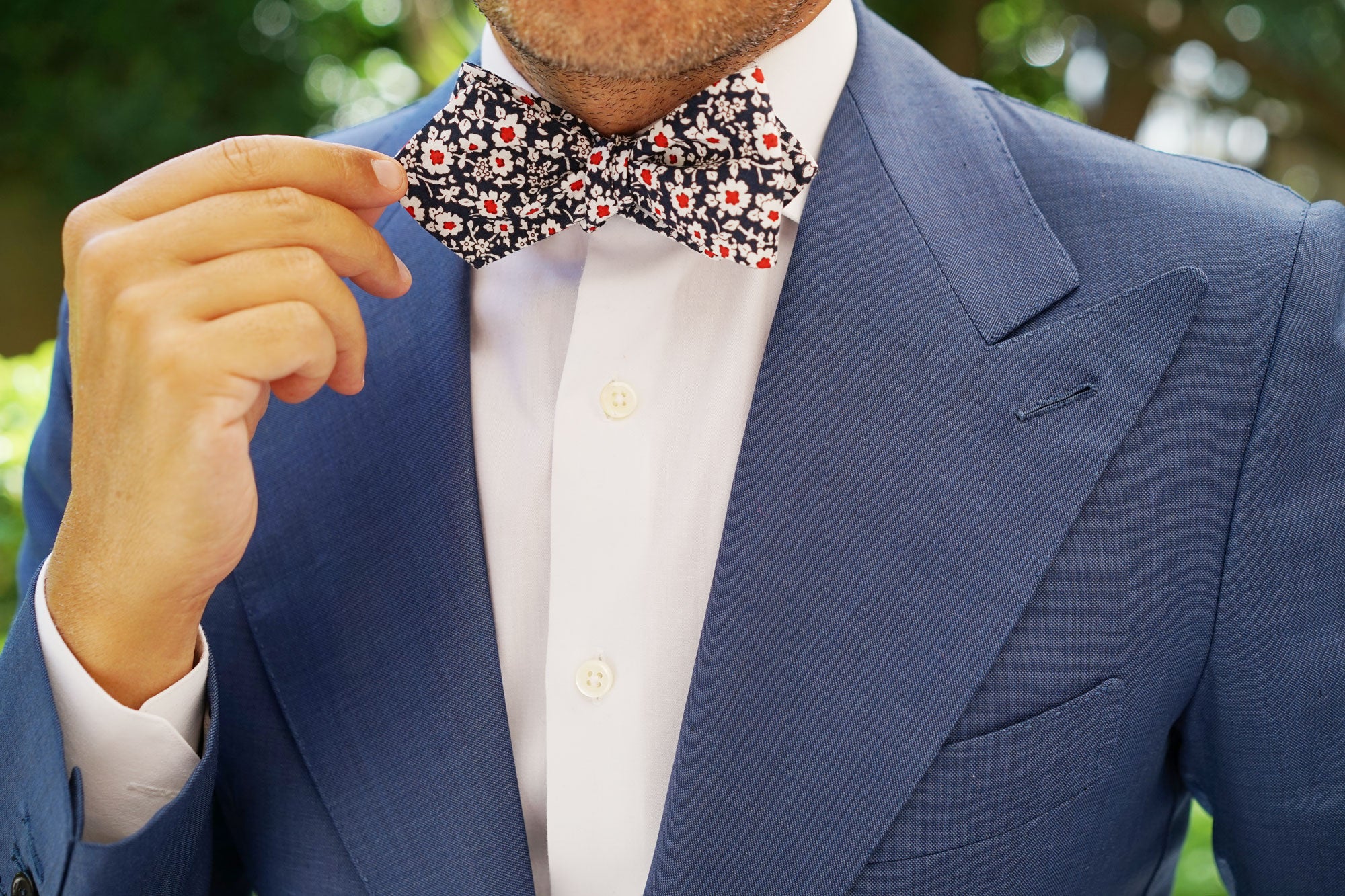 New York Navy Floral Diamond Self Bow Tie