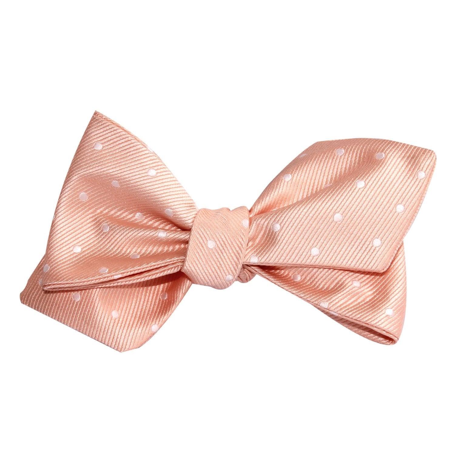 Peach with White Polka Dots Self Tie Diamond Tip Bow Tie