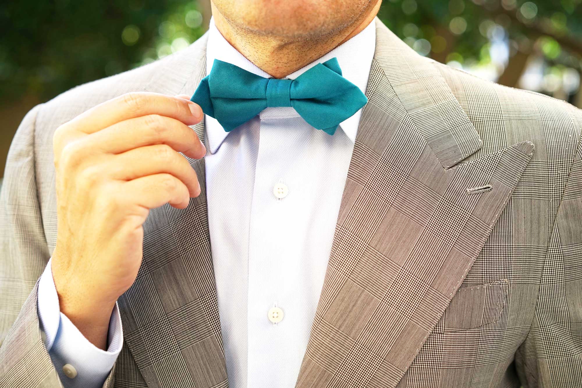 Teal Slub Linen Diamond Bow Tie