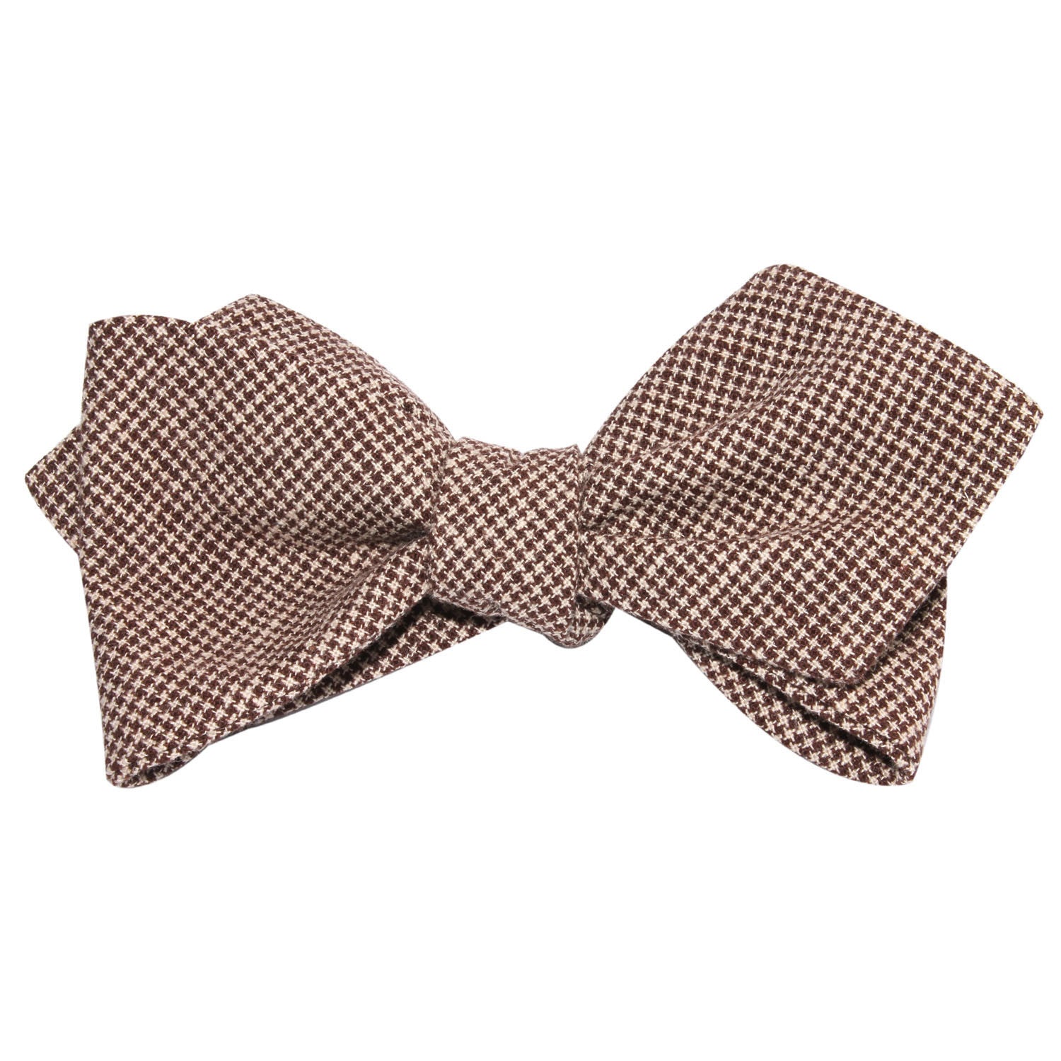 Brown Houndstooth Linen Self Tie Diamond Tip Bow Tie