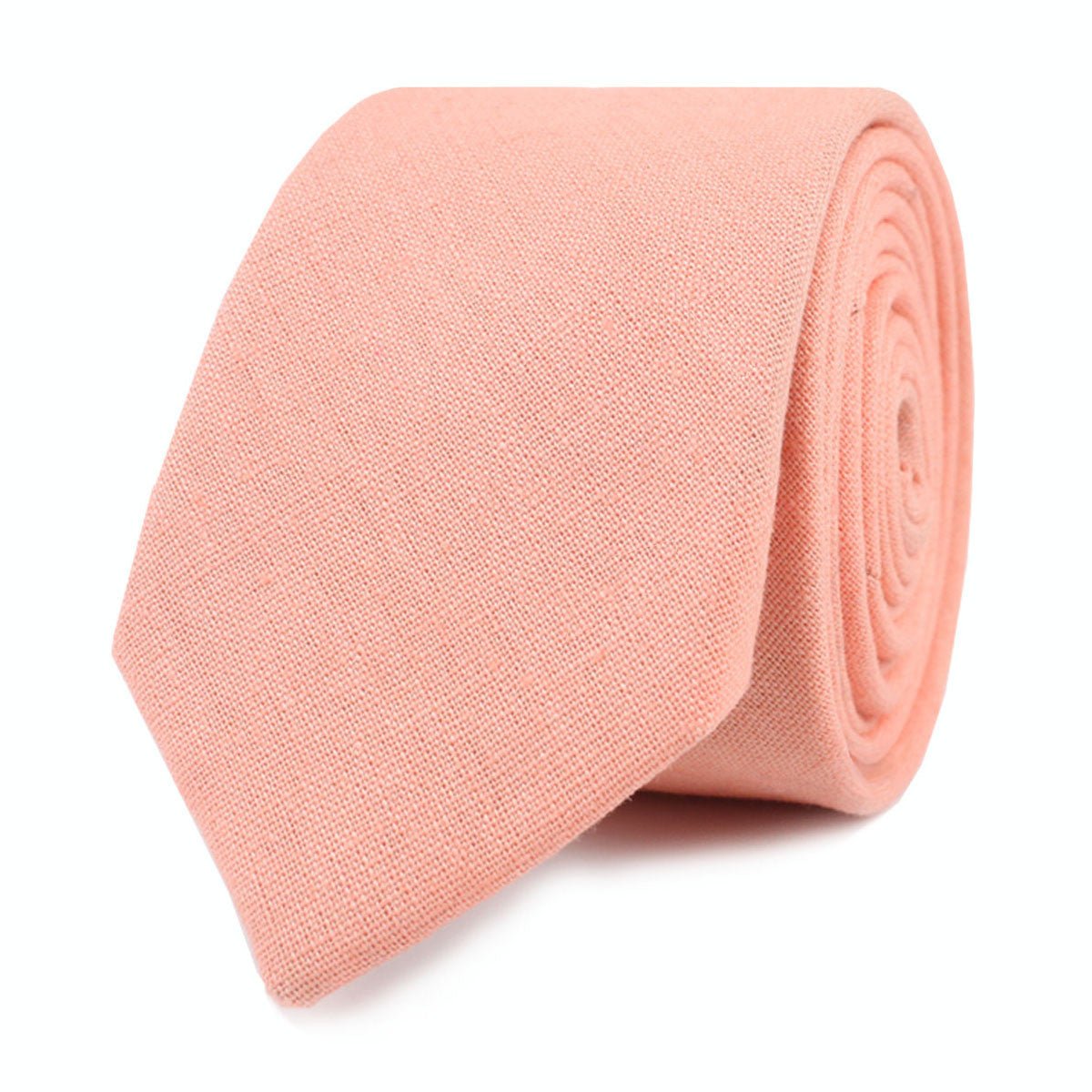 Apricot Peach Slub Linen Skinny Tie