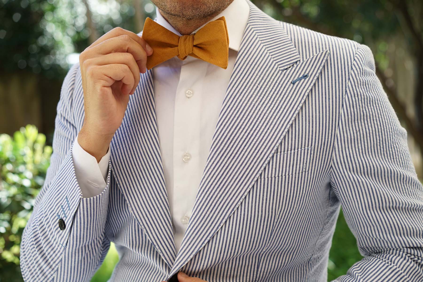 Mustard Yellow Slub Linen Self Bow Tie