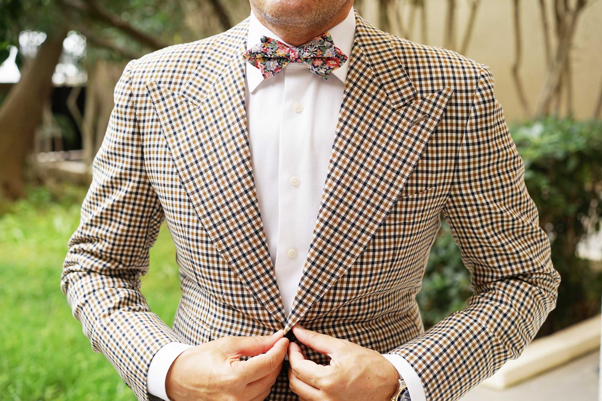 Pink Chrysanthemum Floral Diamond Bow Tie