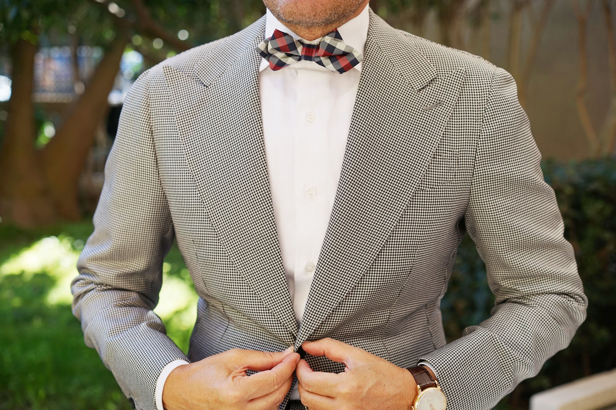 Navy Checkered Scotch Red Diamond Bow Tie