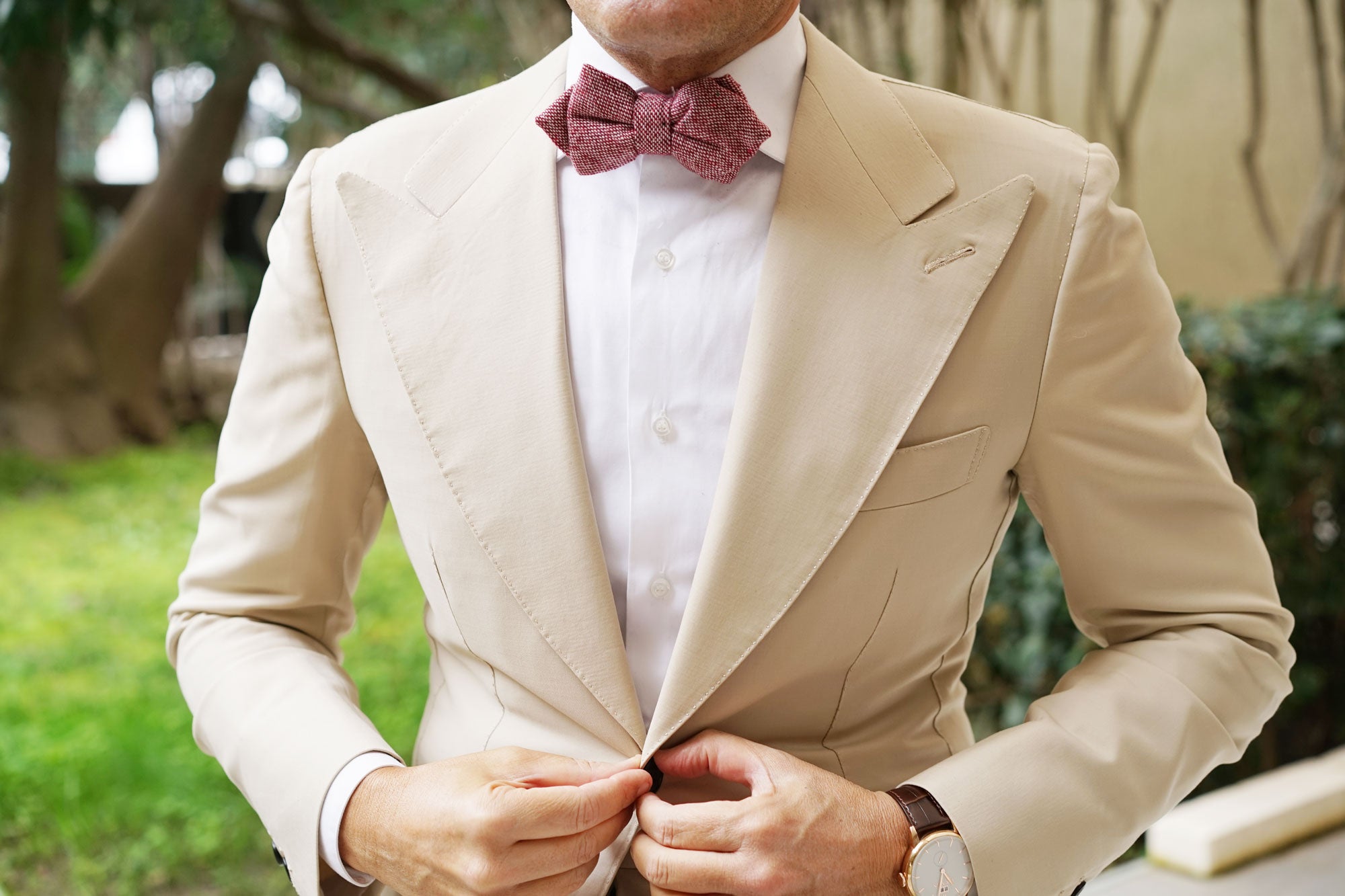 Burgundy Sharkskin Diamond Bow Tie