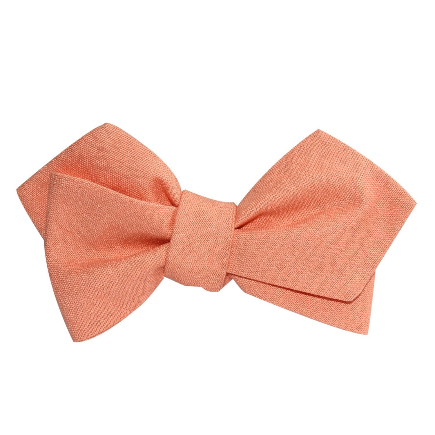 Coral Pink Linen Self Tie Diamond Tip Bow Tie