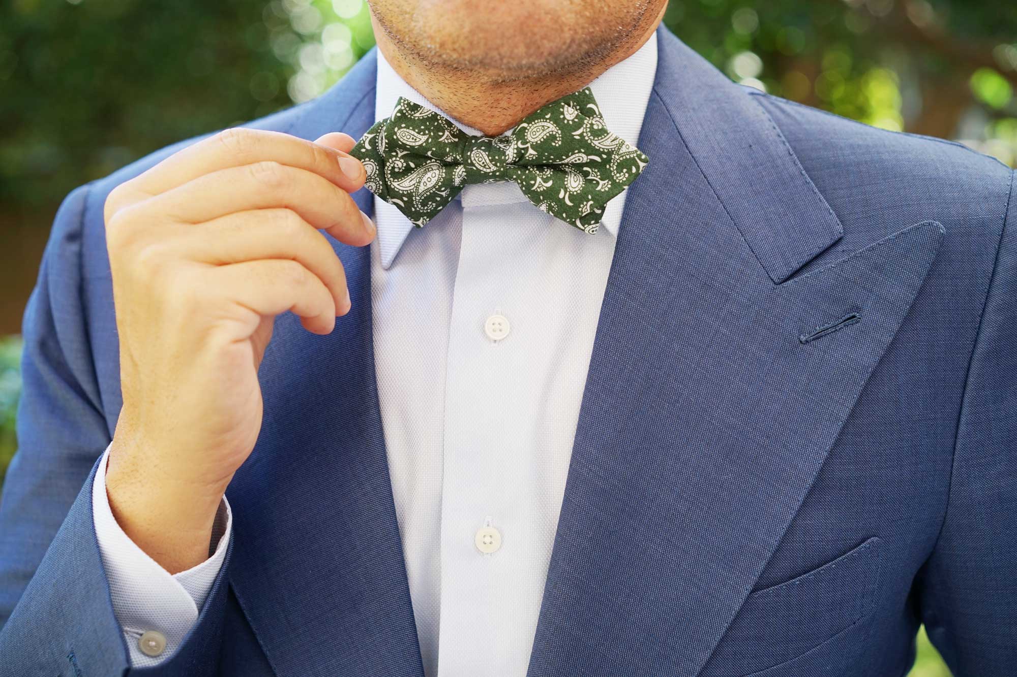 Milan Paisley Green Diamond Bow Tie