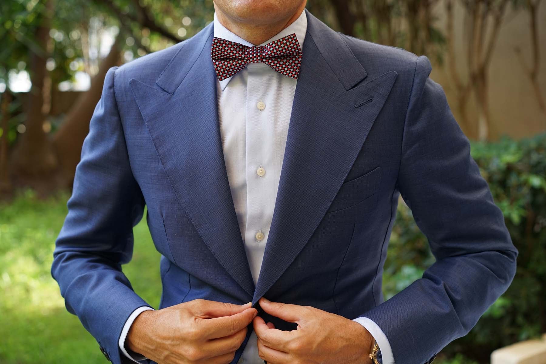 Navy and Light Blue Red Checkered - Bow Tie