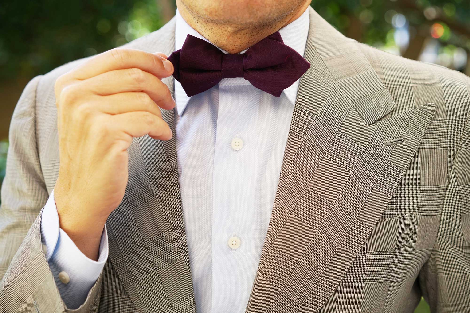 Purple Plum Slub Linen Diamond Bow Tie