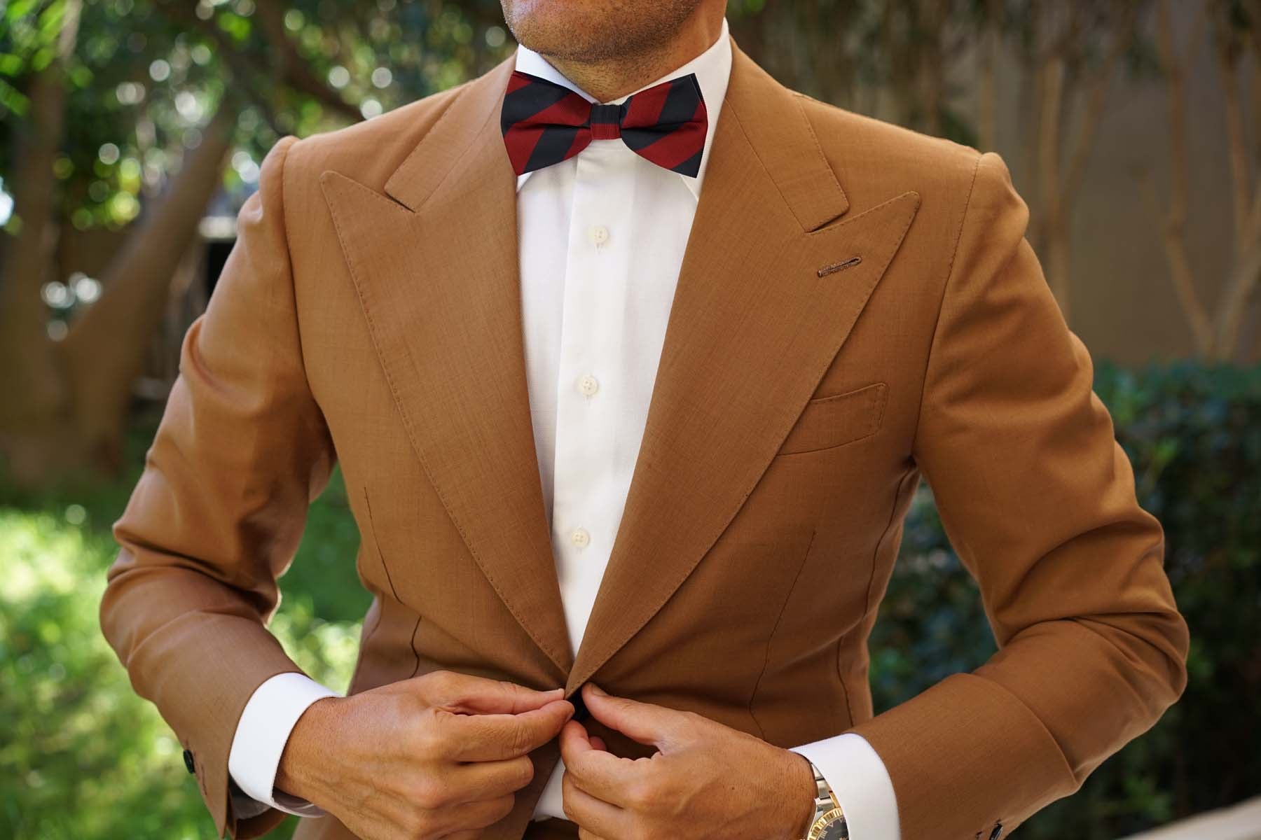 Burgundy & Navy Blue Stripes Bow Tie