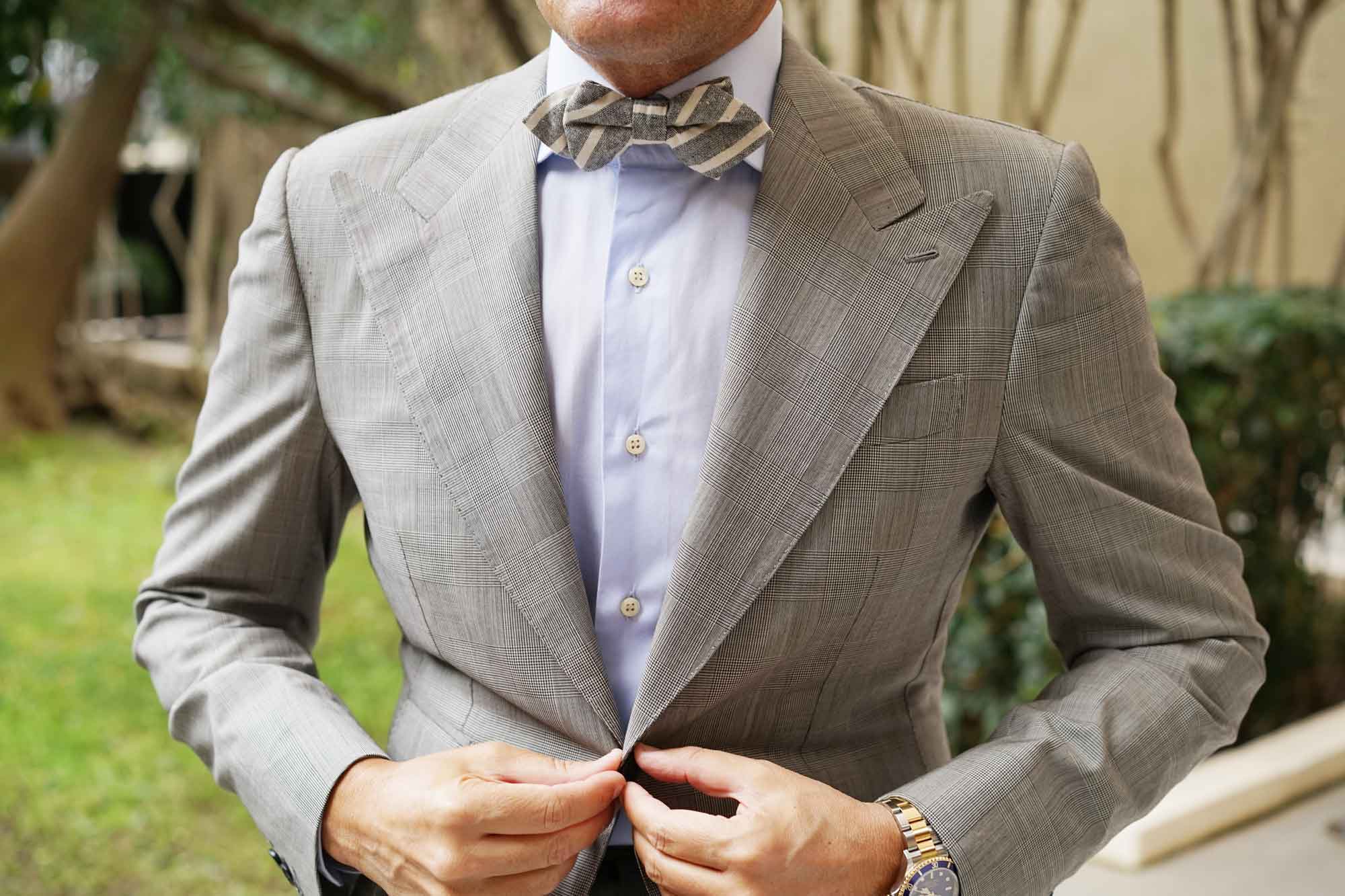 Adana Black Chalk Stripe Linen Diamond Bow Tie