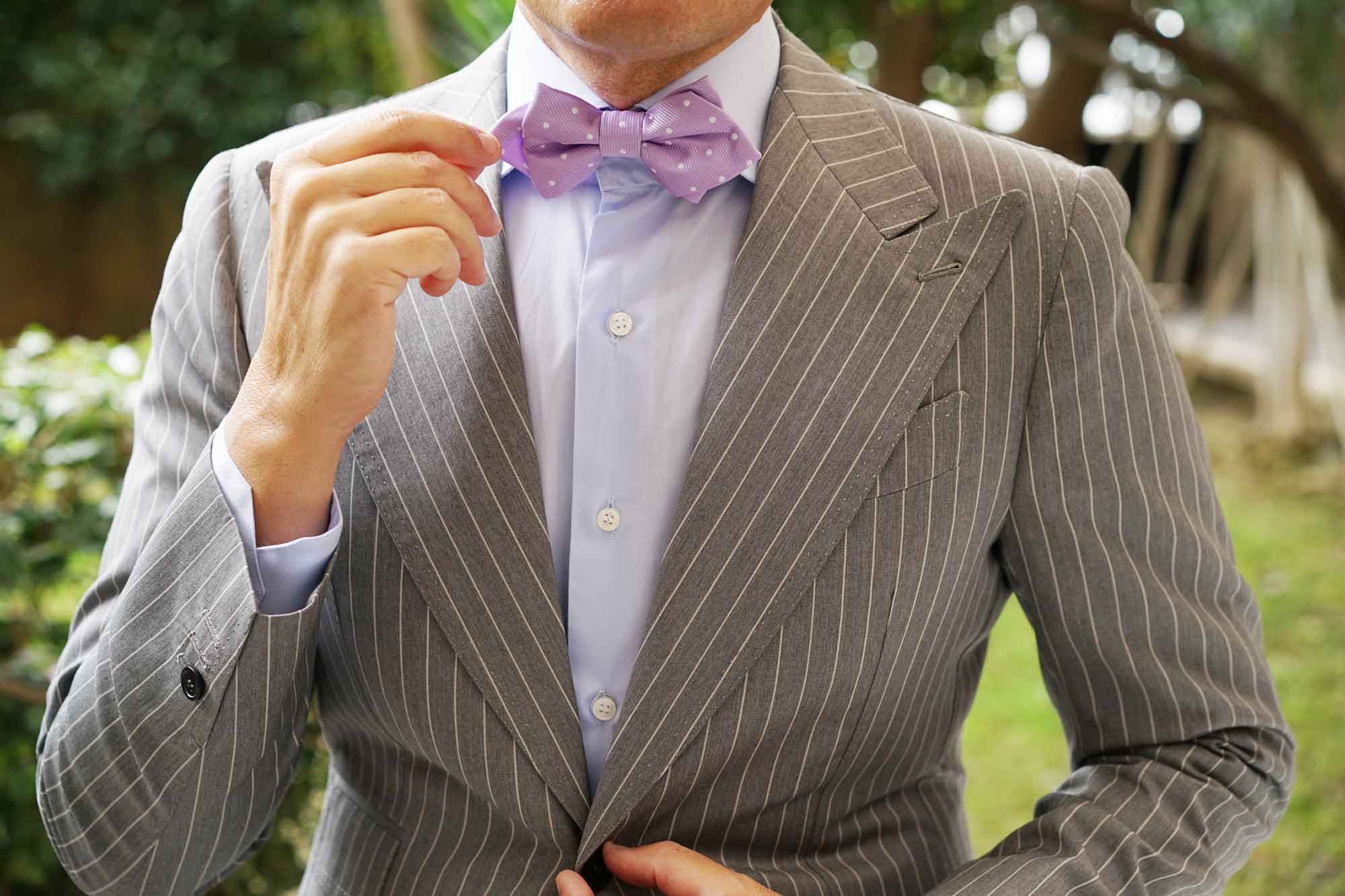 Light Purple with White Polka Dots Diamond Bow Tie