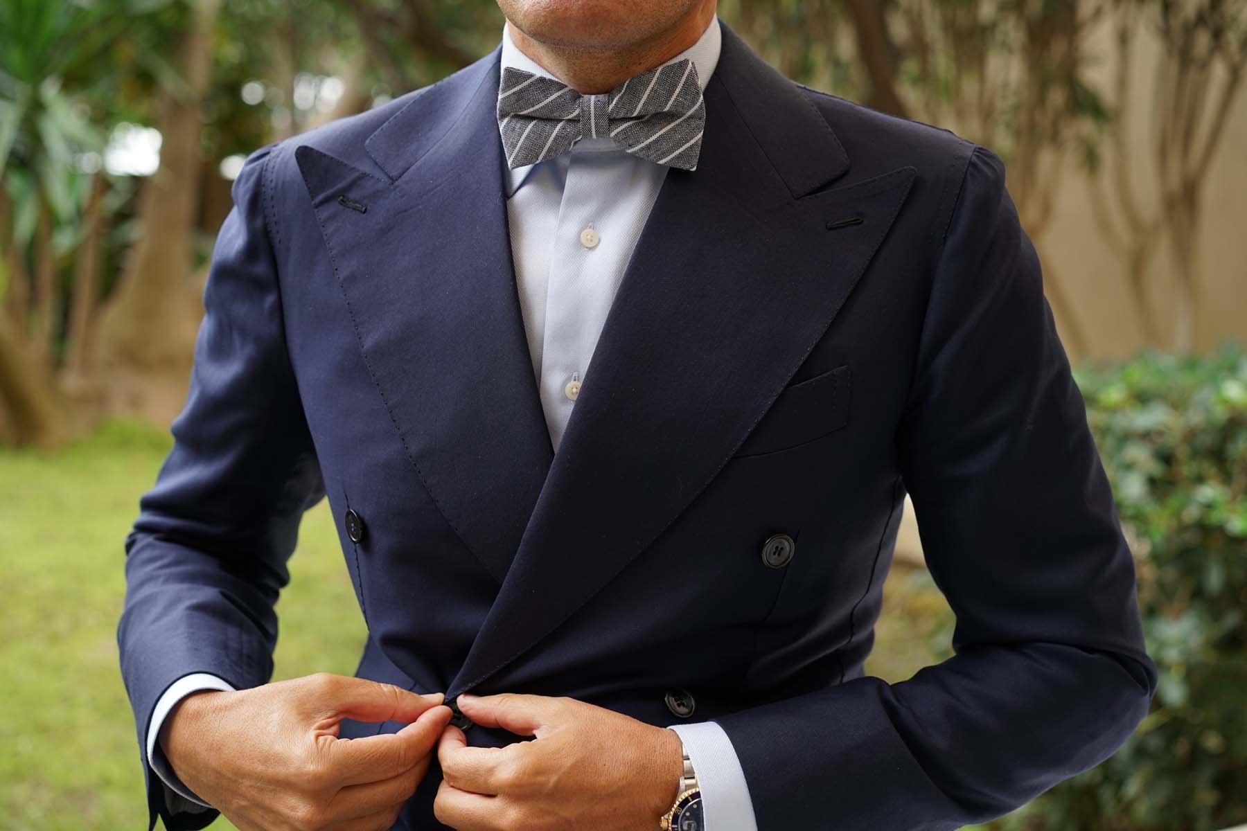 Starry Night Blue Pinstripe Linen Bow Tie