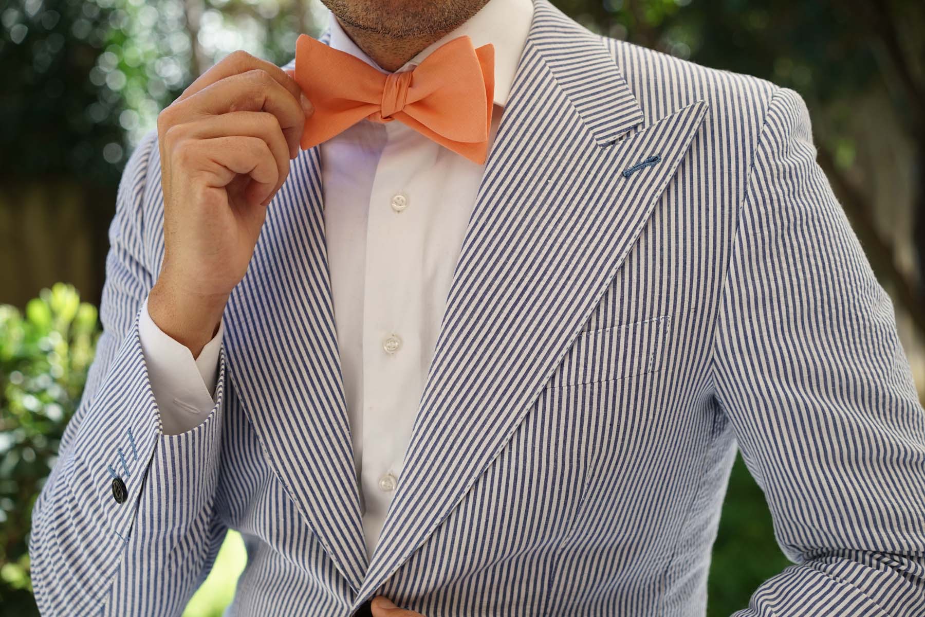 Orange Amber Slub Linen Self Tie Bow Tie