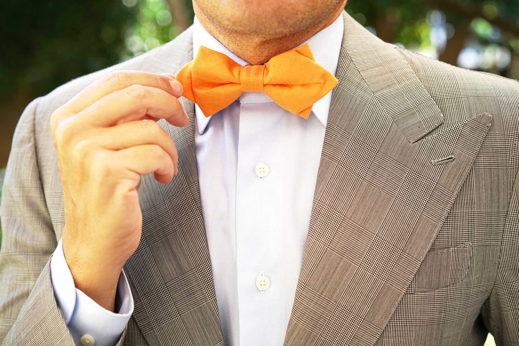 Orange Amber Slub Linen Diamond Bow Tie