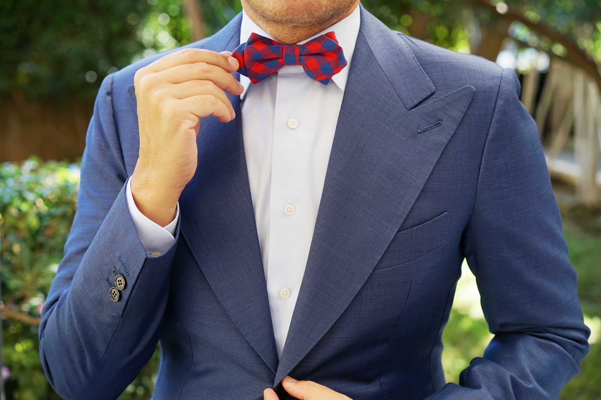 Blue & Red Gingham Diamond Bow Tie