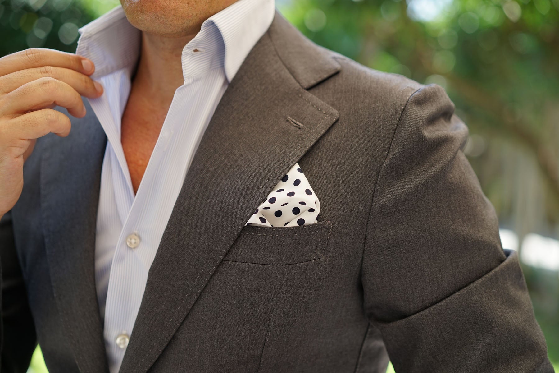 White Cotton with Large Midnight Black Polka Dots Pocket Square