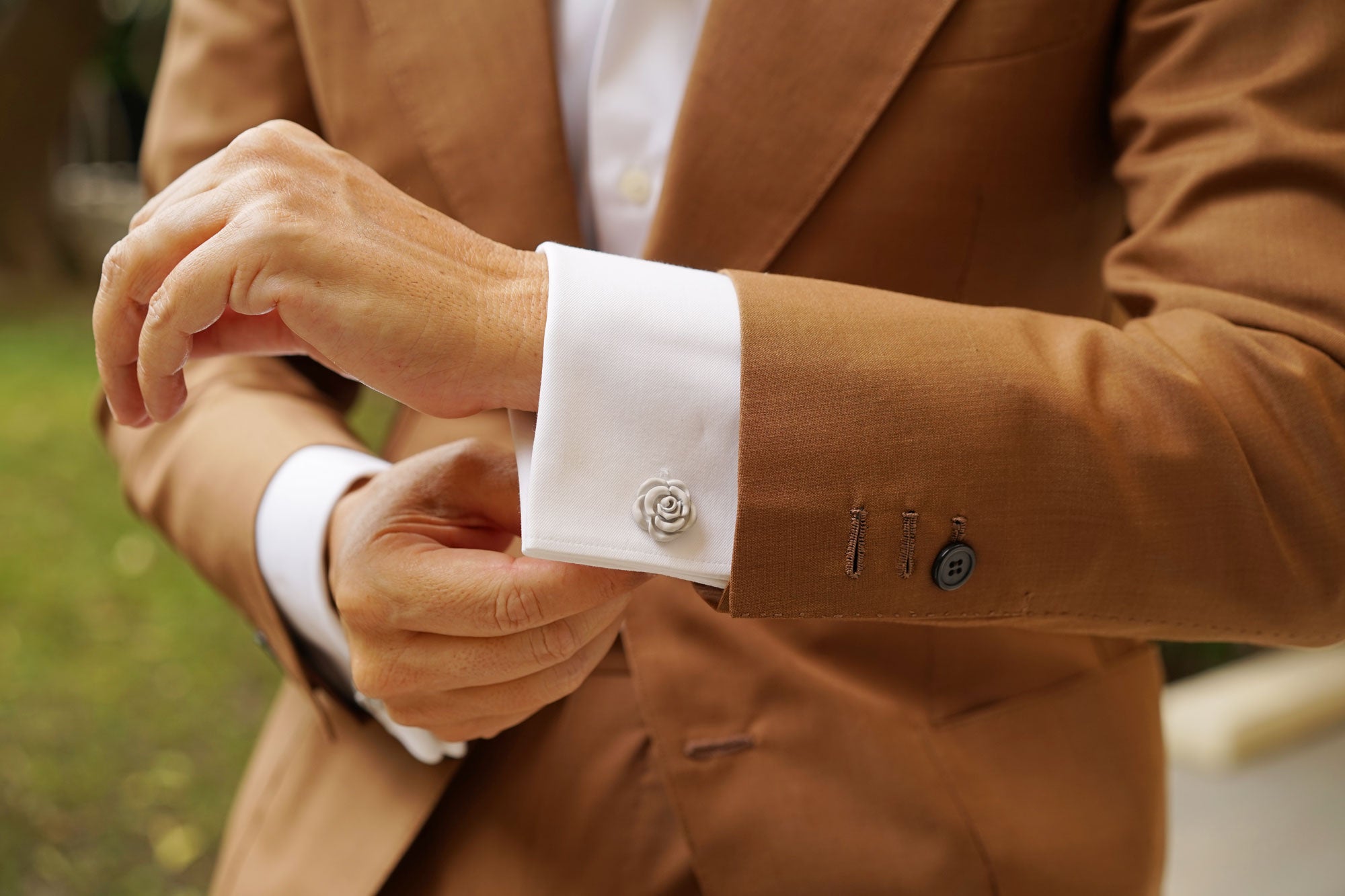 Light Grey Rose Metal Cufflinks