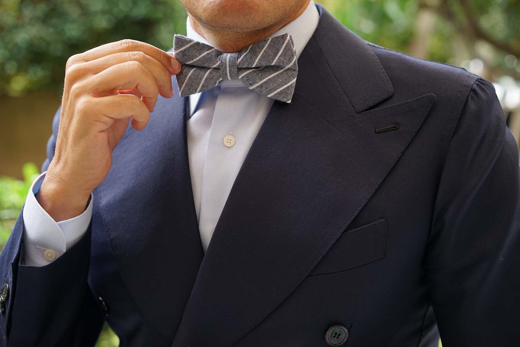 Starry Night Blue Pinstripe Linen Bow Tie