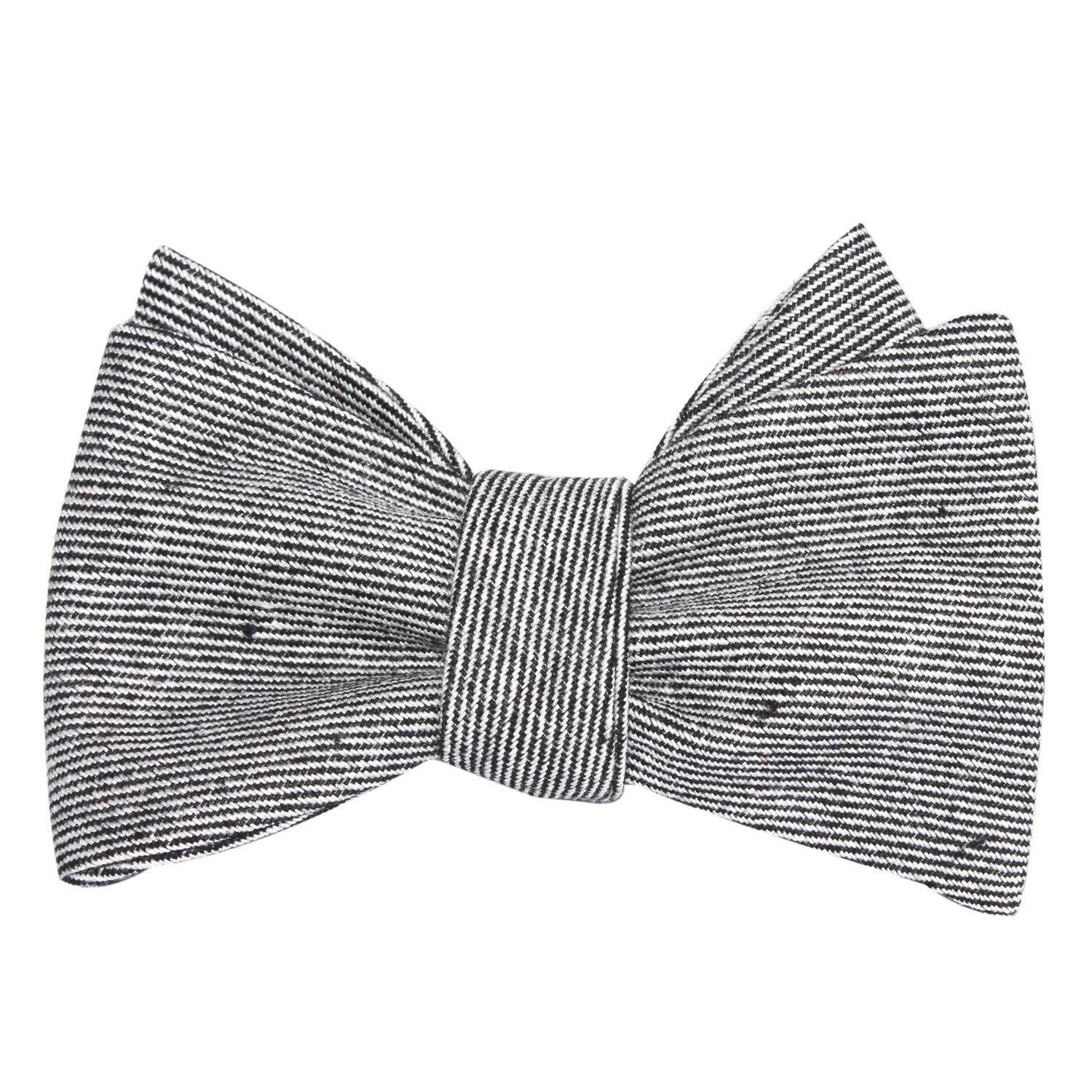 Black & White Twill Stripe Linen Self Tie Bow Tie