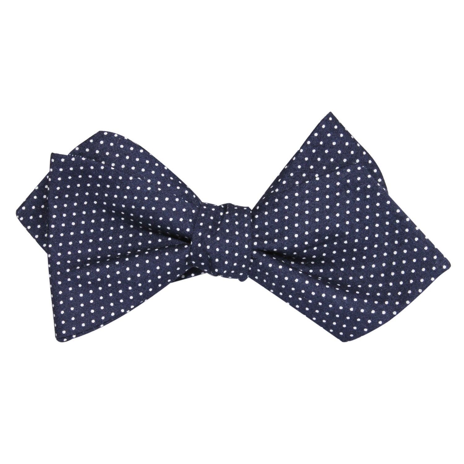 Navy Blue Cotton with White Mini Polka Dots Self Tie Diamond Tip Bow Tie