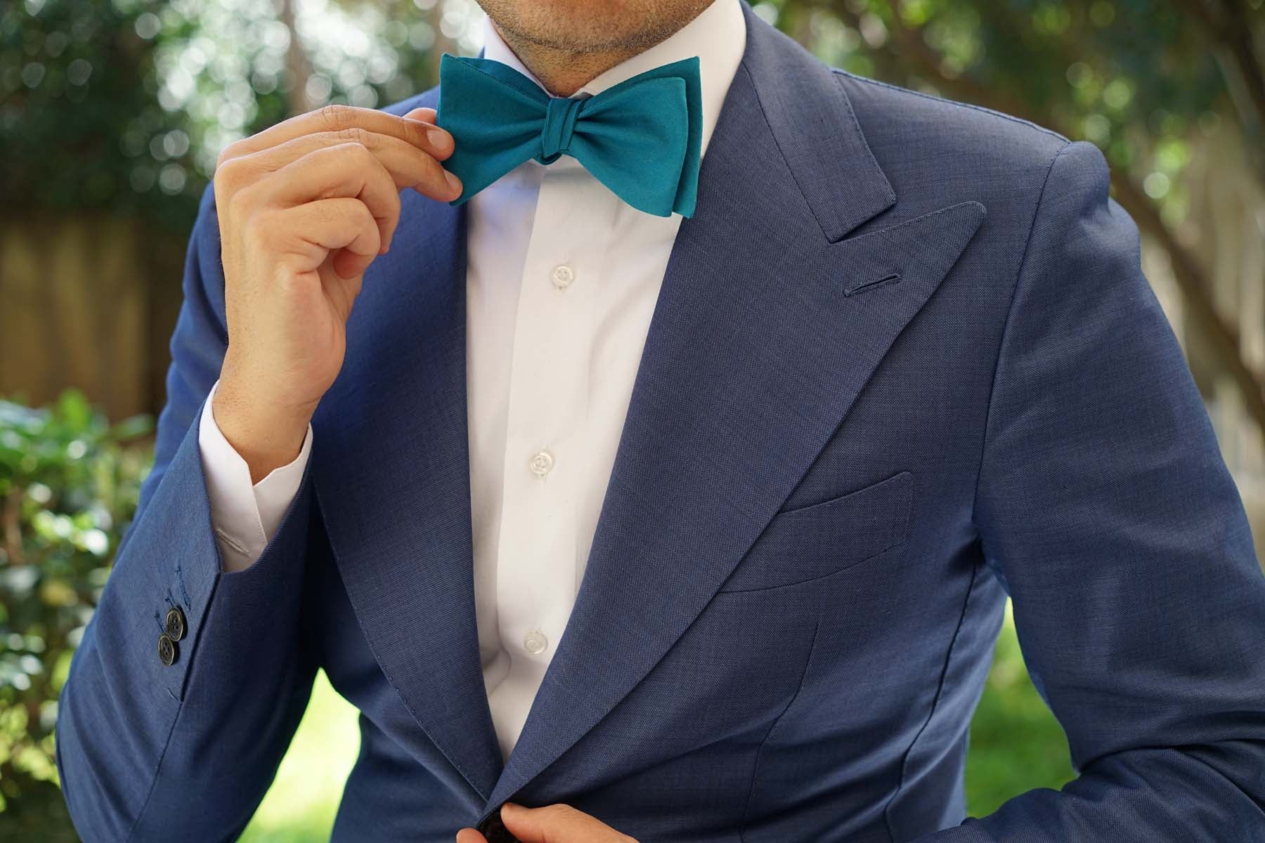 Teal Slub Linen Self Tie Bow Tie