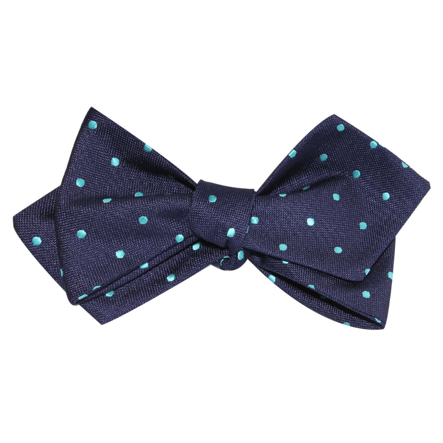 Navy Blue with Mint Blue Polka Dots Self Tie Diamond Tip Bow Tie