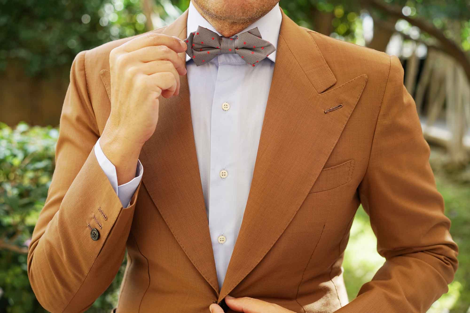 Grey with Hot Pink Polka Dots Diamond Bow Tie