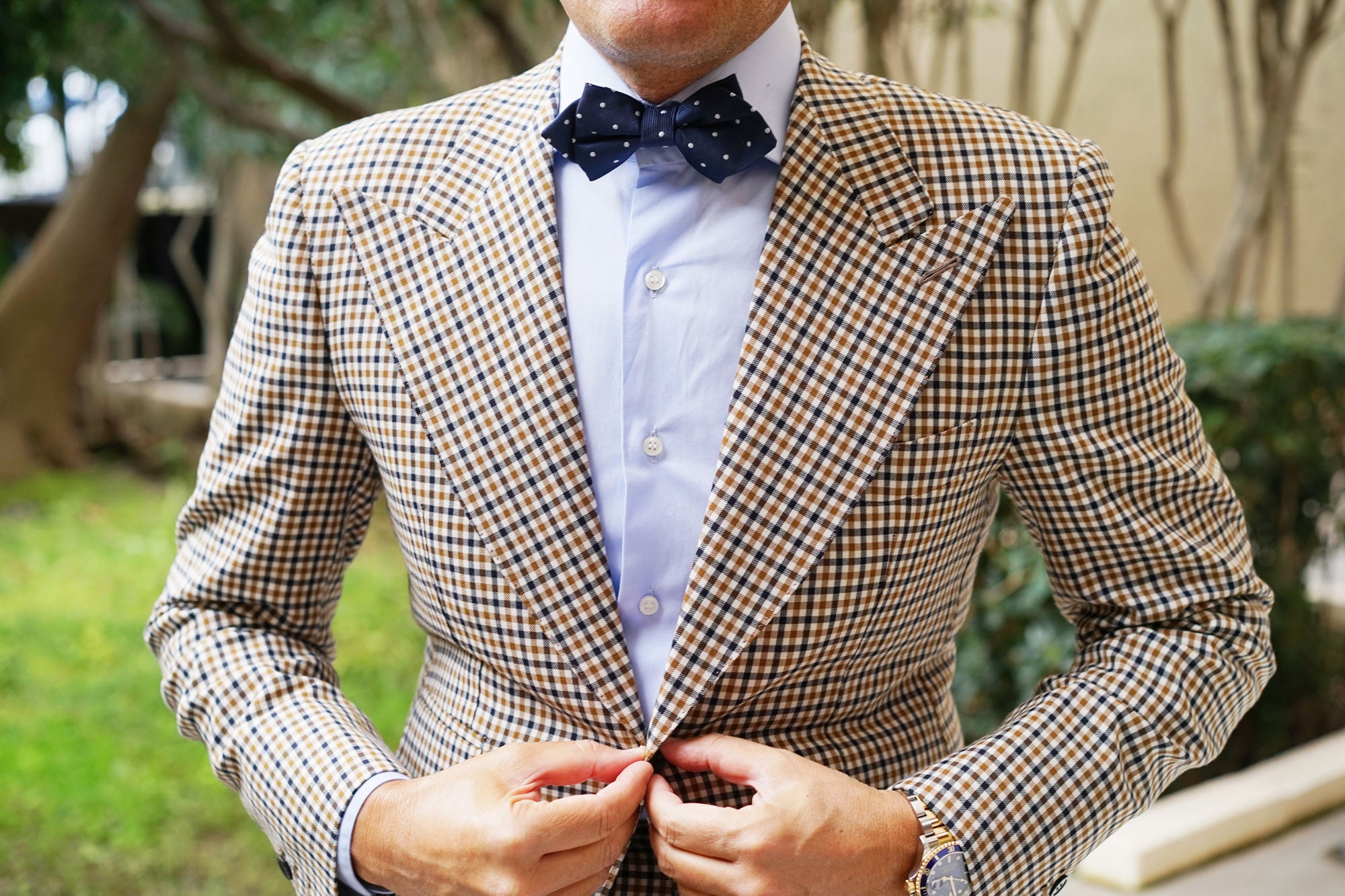 Dark Midnight Blue with White Polka Dots Diamond Bow Tie