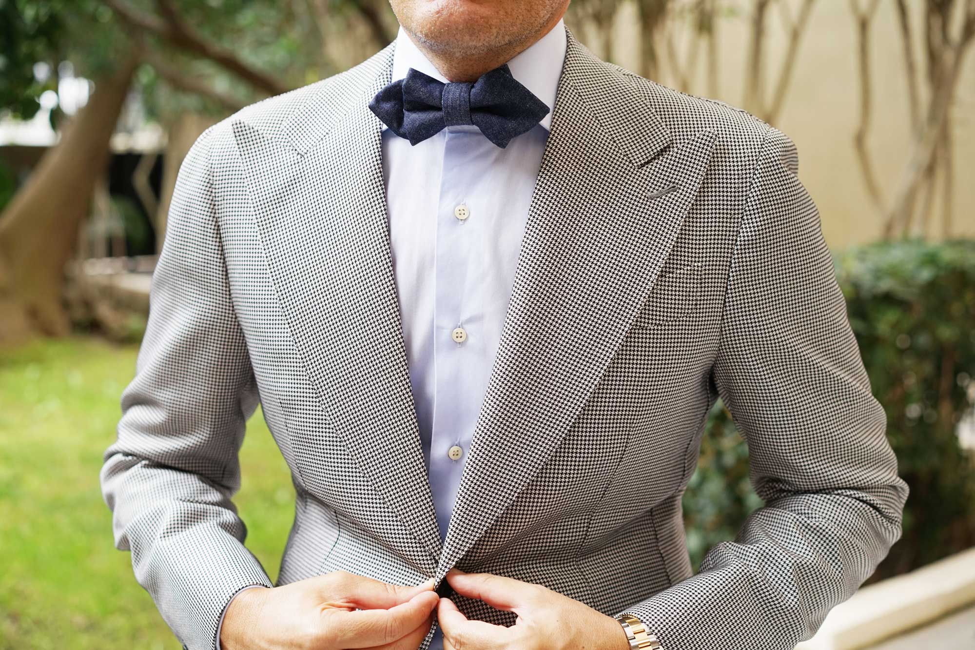 Dark Blue Raw Denim Linen Diamond Bow Tie