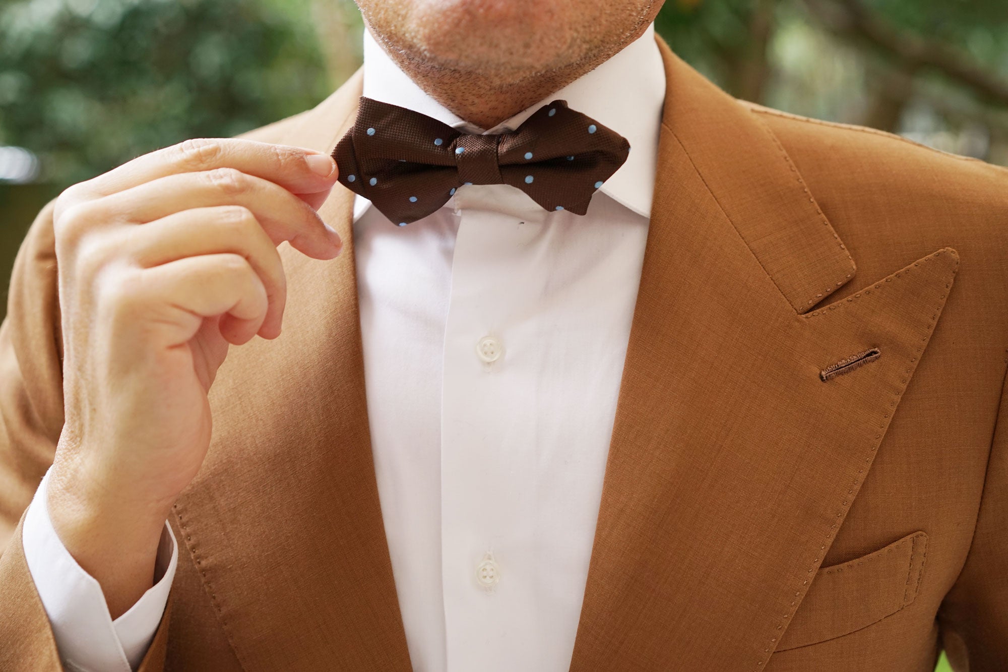 Brown on Blue Polkadot Diamond Bow Tie