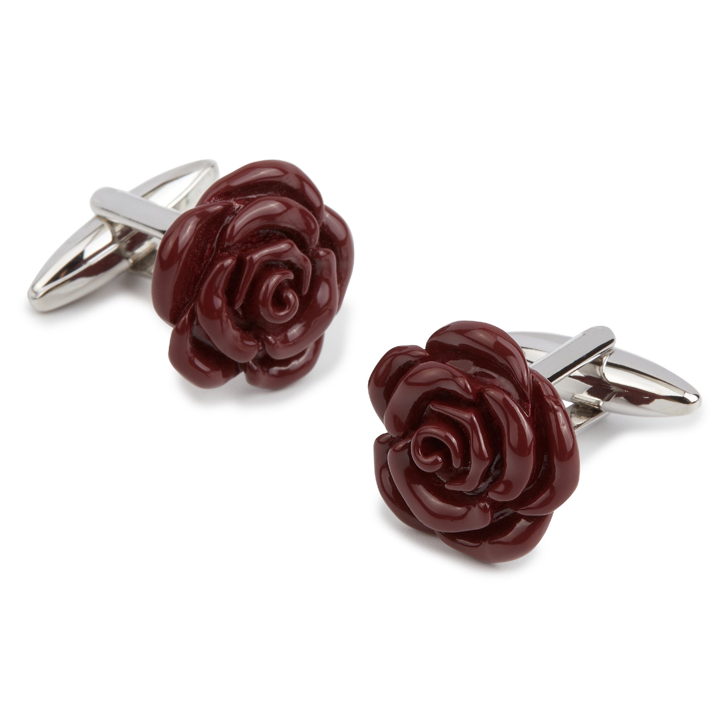 Mahogany Maroon Rose Metal Cufflinks