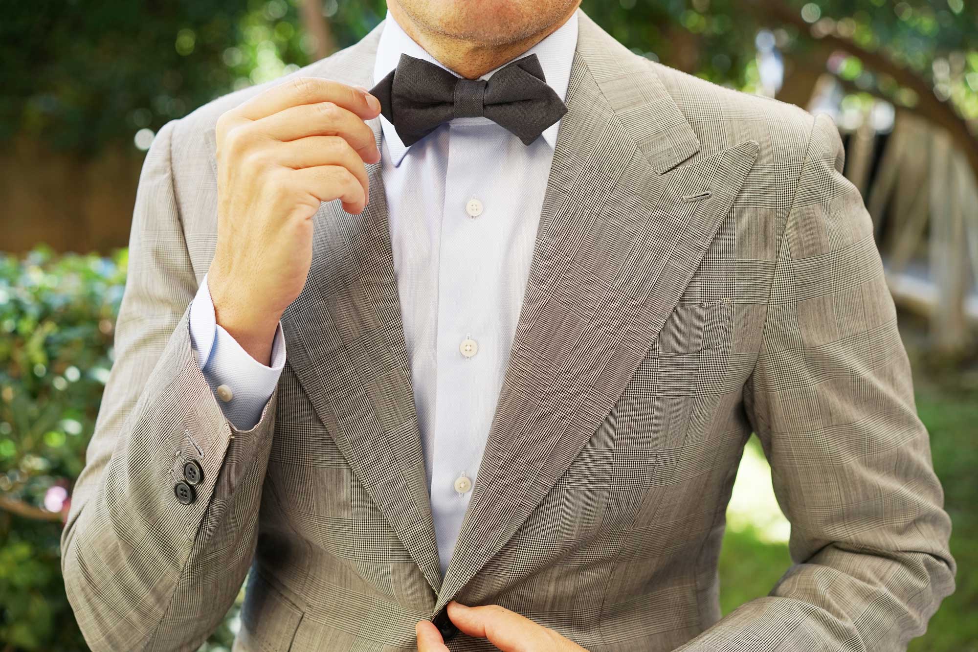 Charcoal Grey Slub Linen Diamond Bow Tie