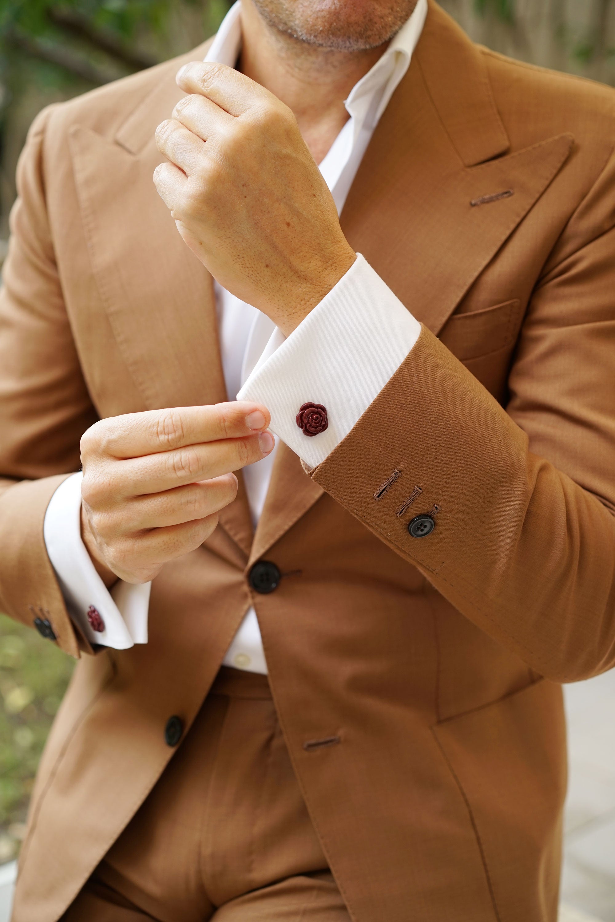 Mahogany Maroon Rose Metal Cufflinks