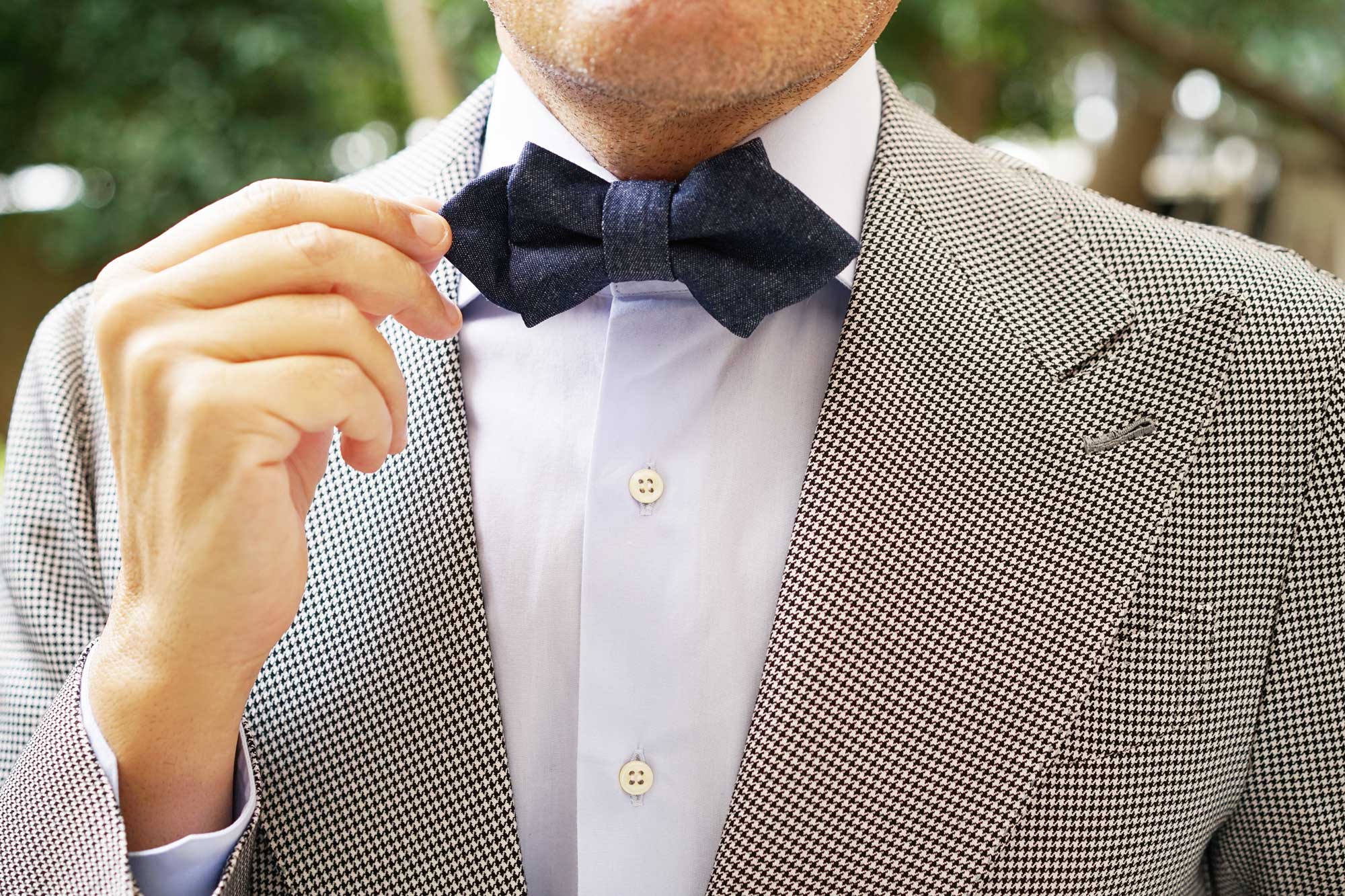 Dark Blue Raw Denim Linen Diamond Bow Tie