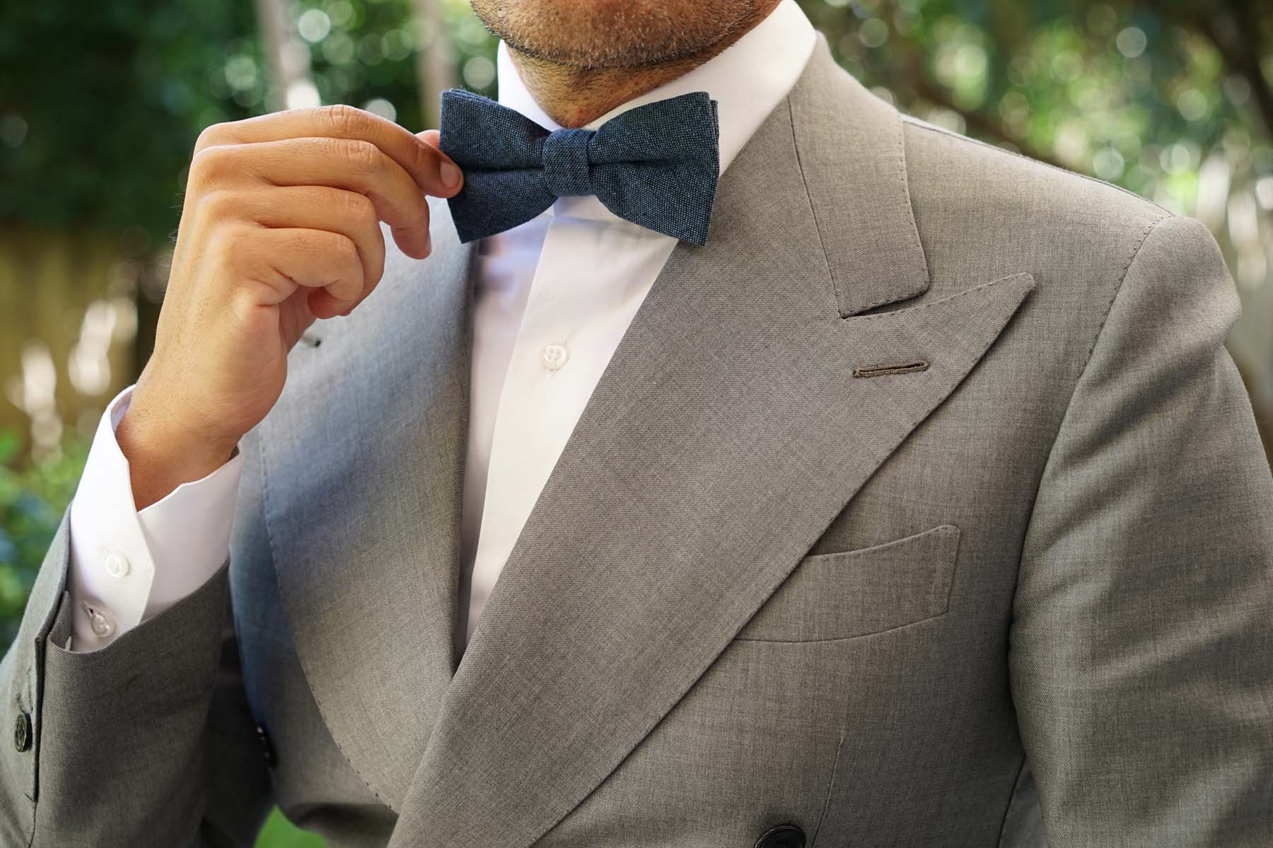 Blue & Black Textured Linen Blend Bow Tie