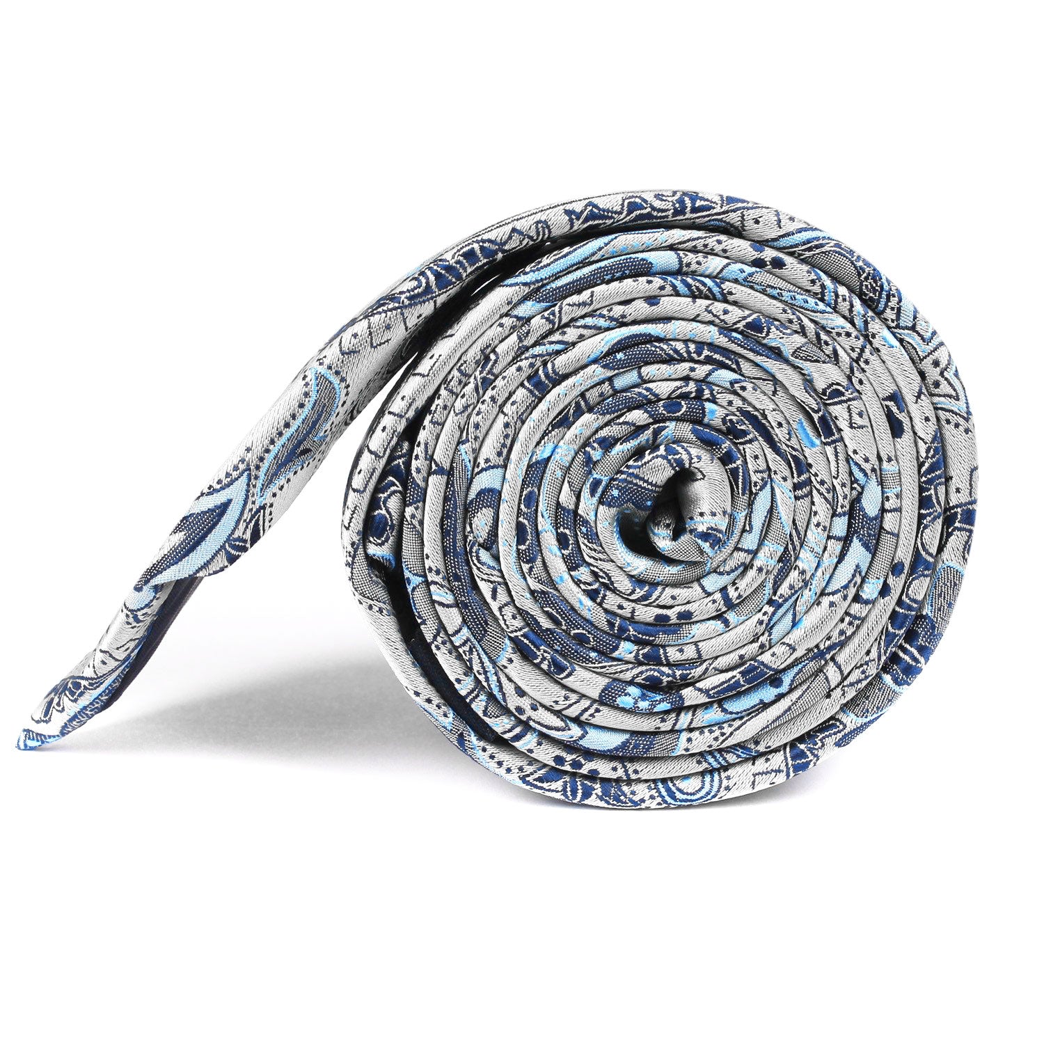 Paisley Silver Skinny Tie with Light Blue