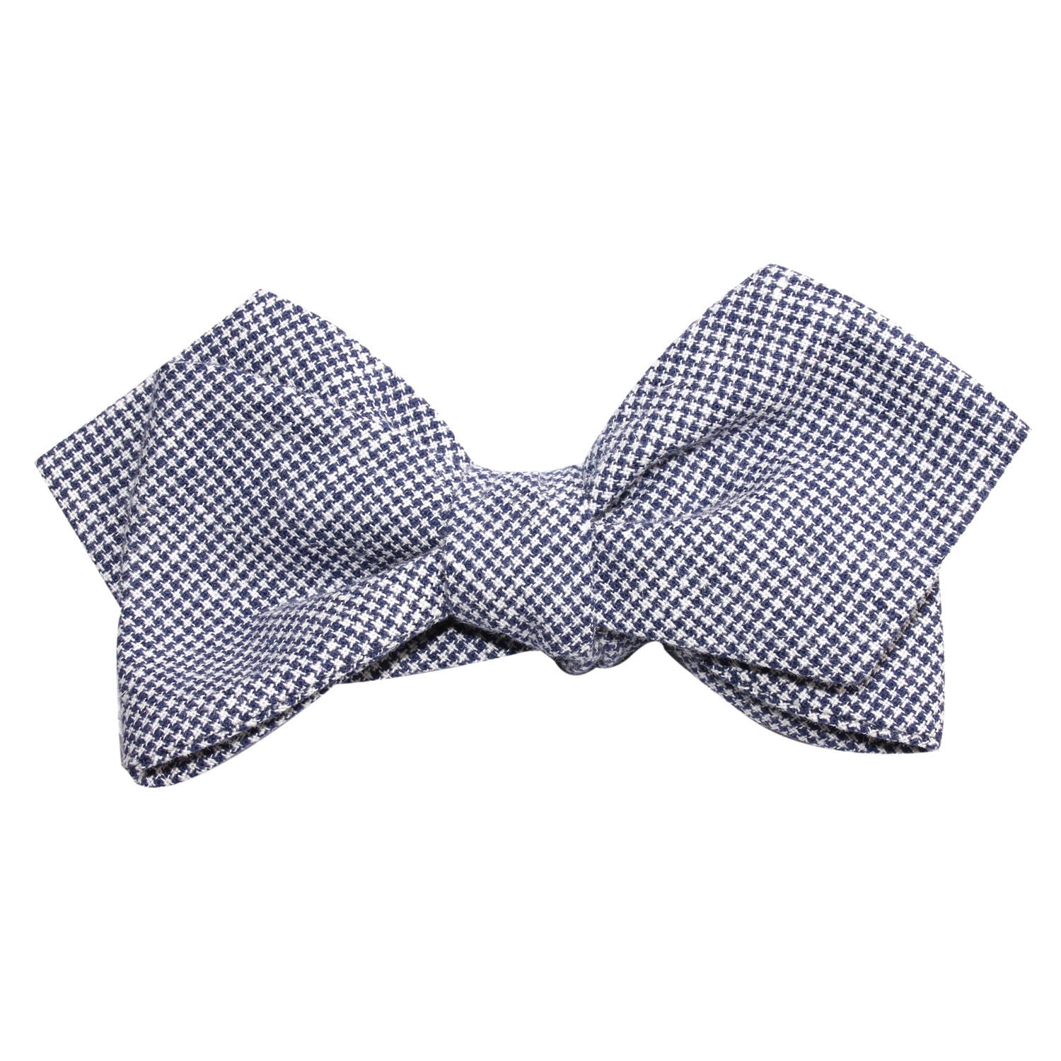 Navy Blue Houndstooth Linen Self Tie Diamond Tip Bow Tie