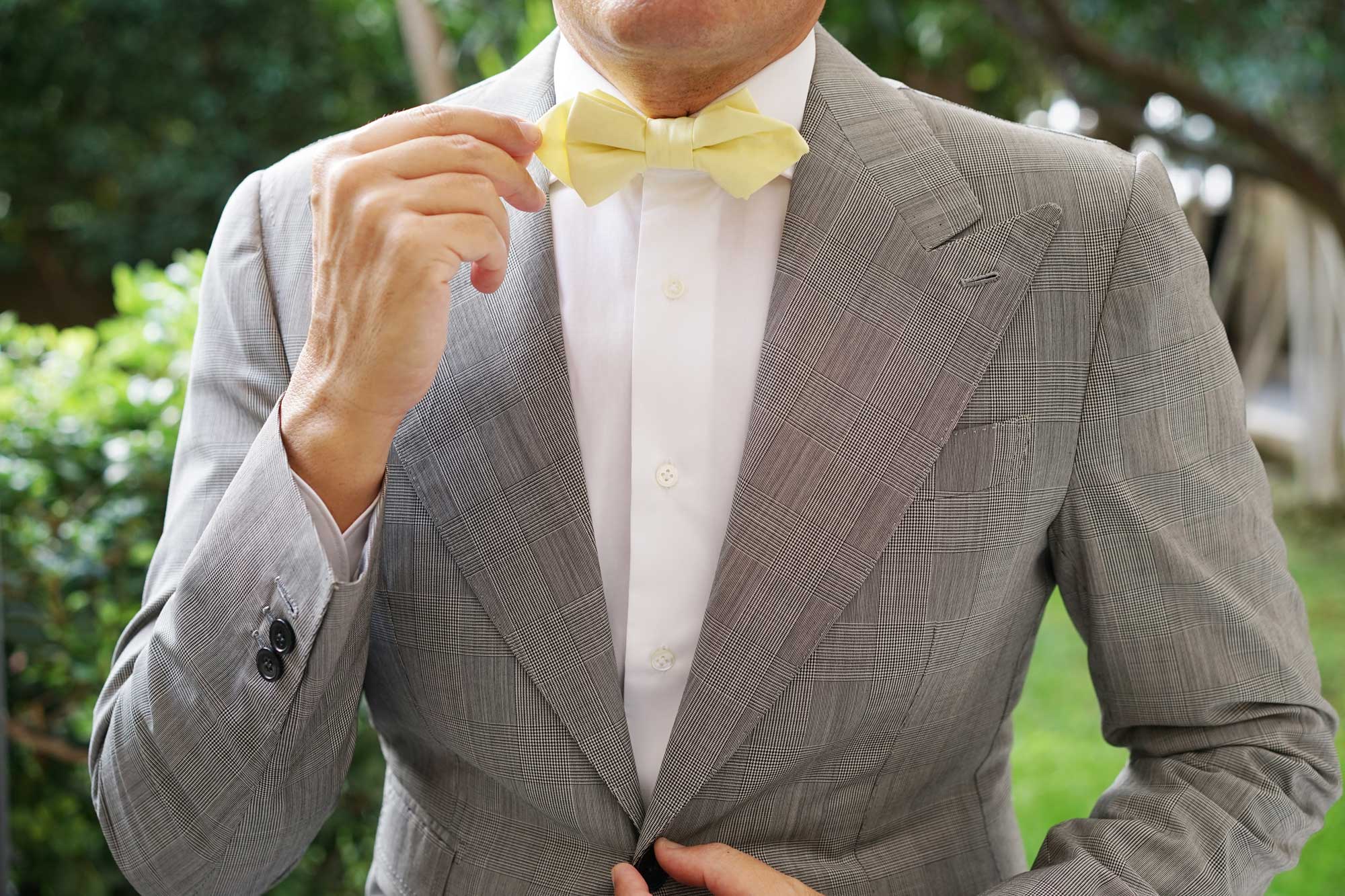 Pastel Yellow Cotton Diamond Bow Tie