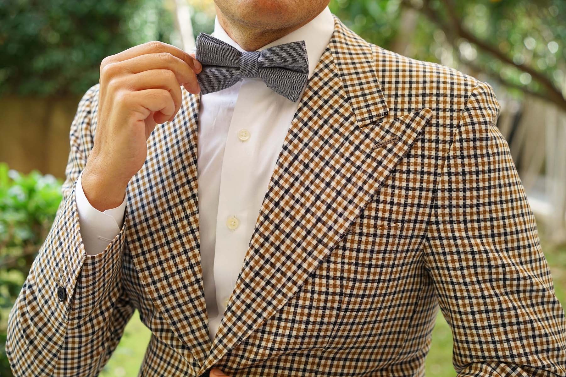 Navy Blue Zig Zag Linen Bow Tie