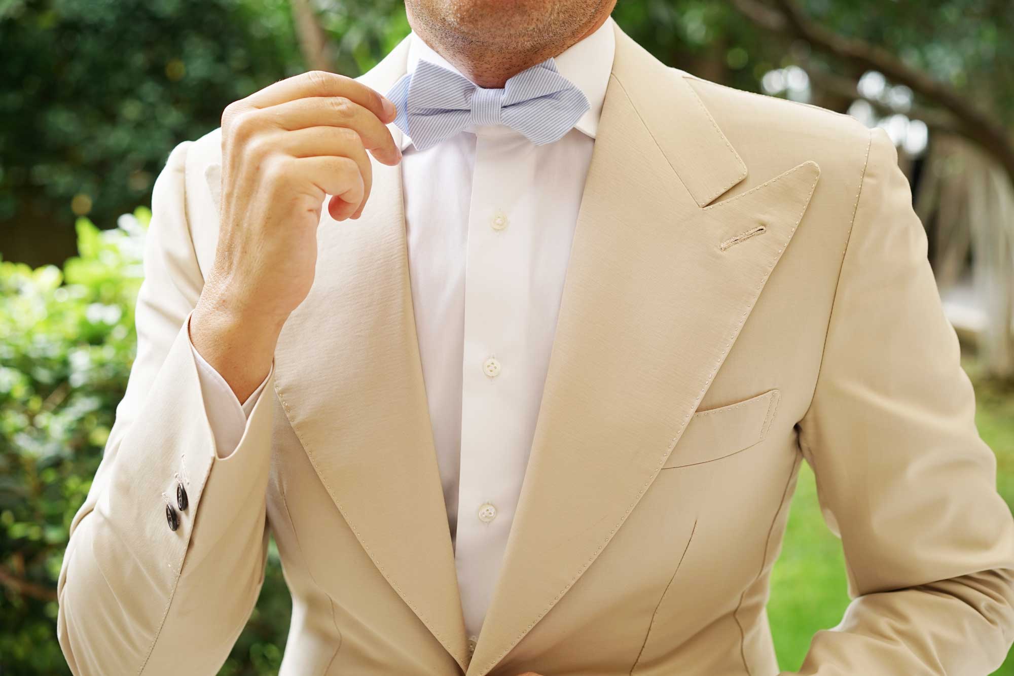 Light Blue and White Pinstripes Cotton Diamond Bow Tie