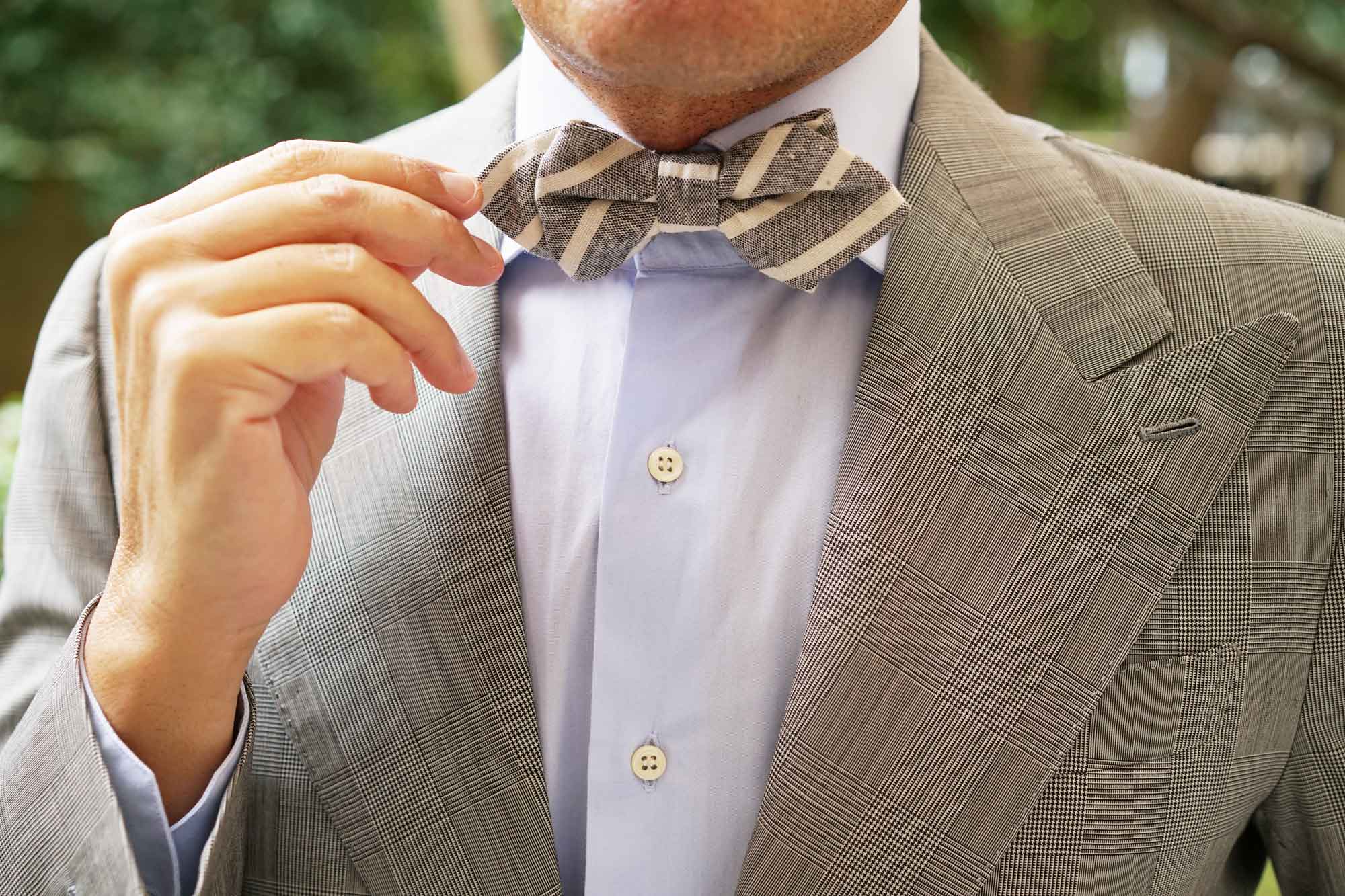 Adana Black Chalk Stripe Linen Diamond Bow Tie