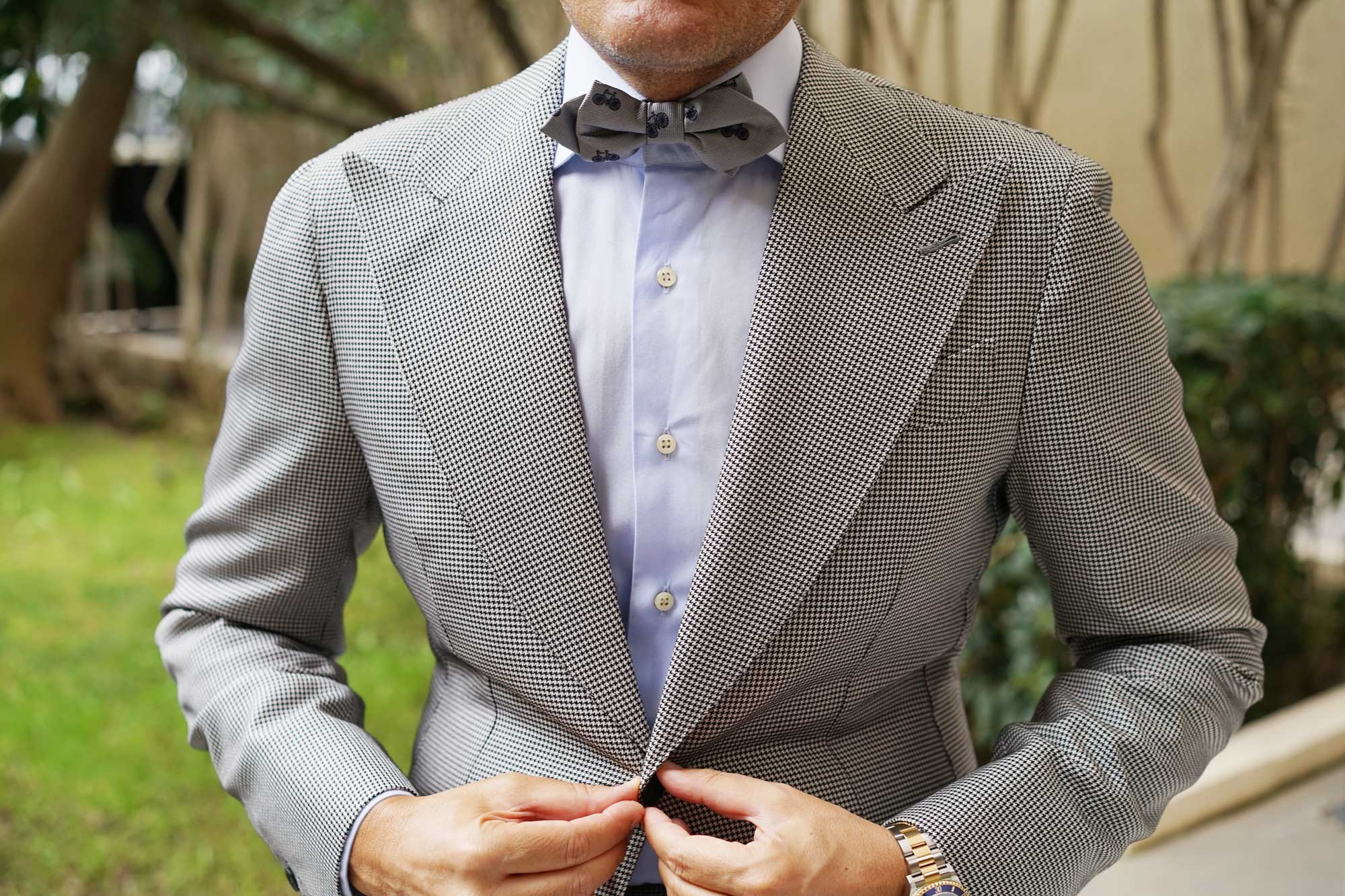 Grey with Navy Blue French Bicycle Diamond Bow Tie