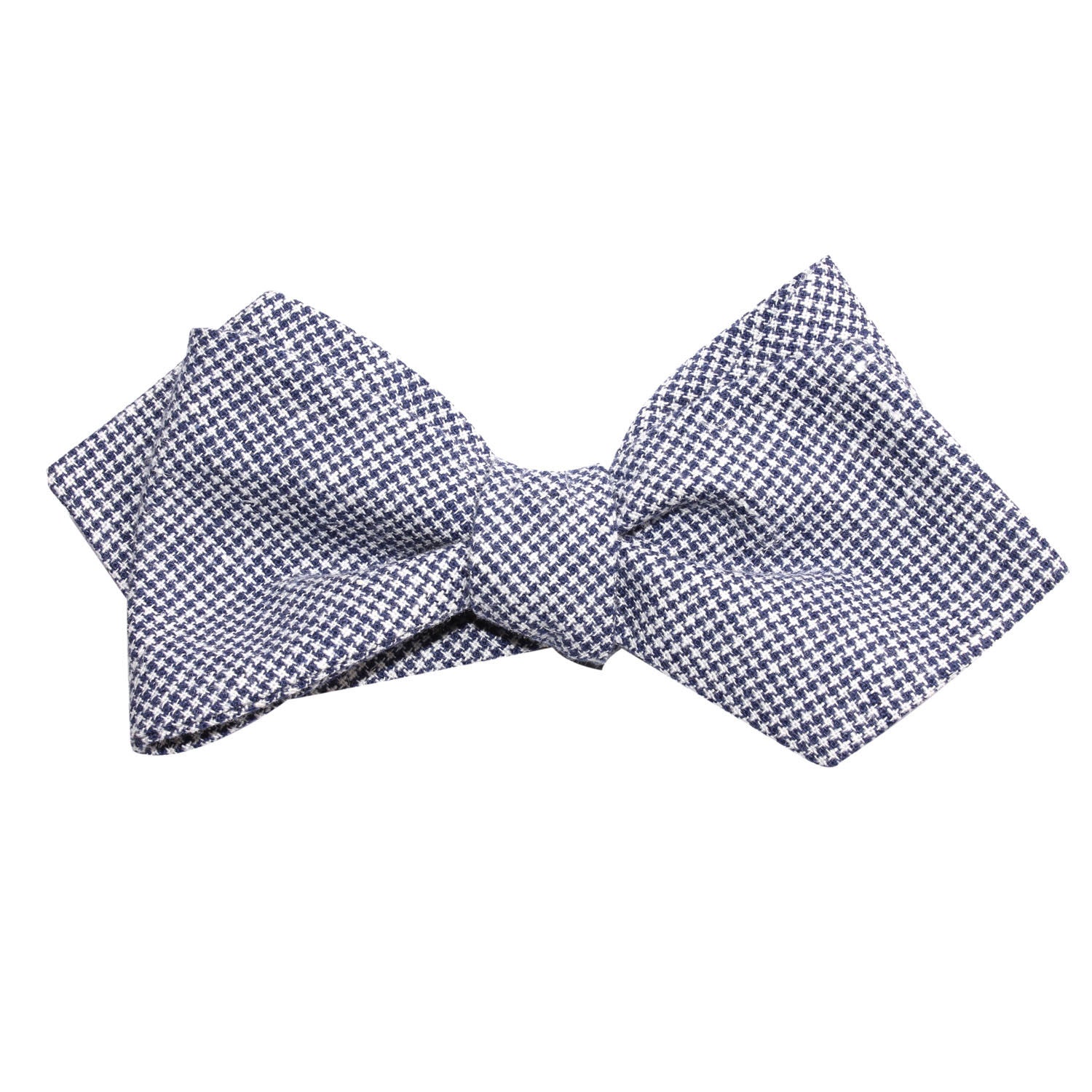 Navy Blue Houndstooth Linen Self Tie Diamond Tip Bow Tie