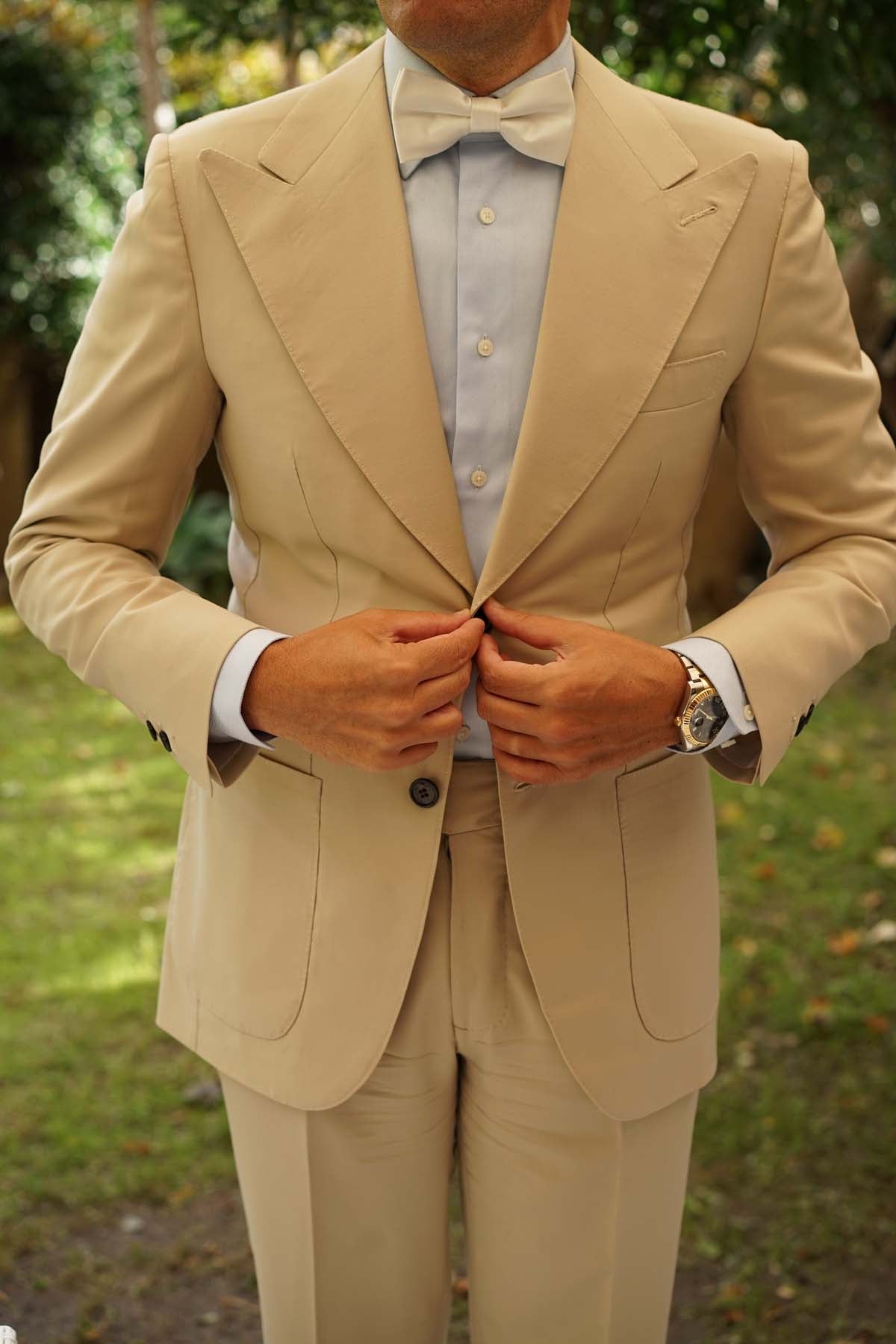 Ivory Satin Bow Tie