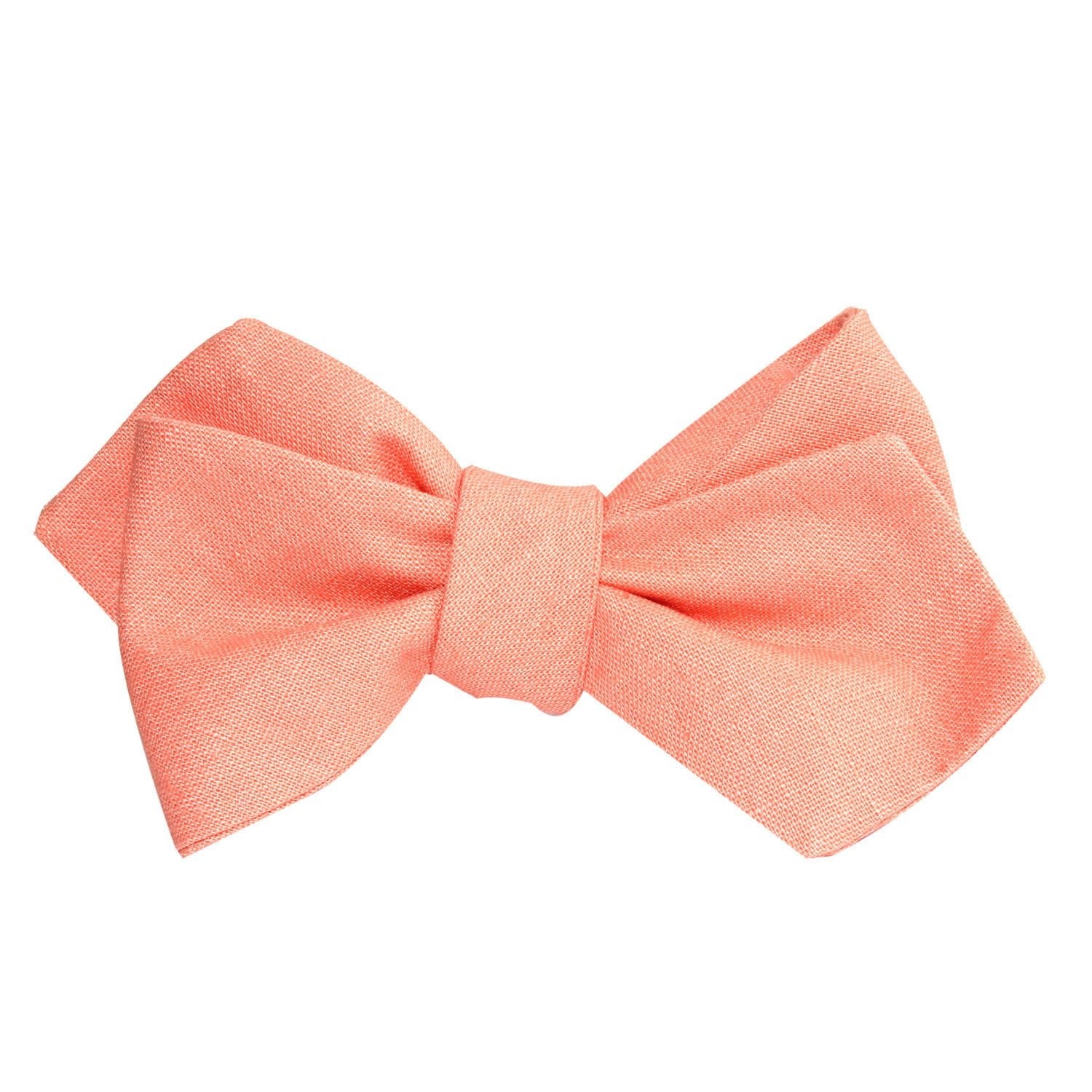 Apricot Peach Slub Linen Self Tie Diamond Tip Bow Tie