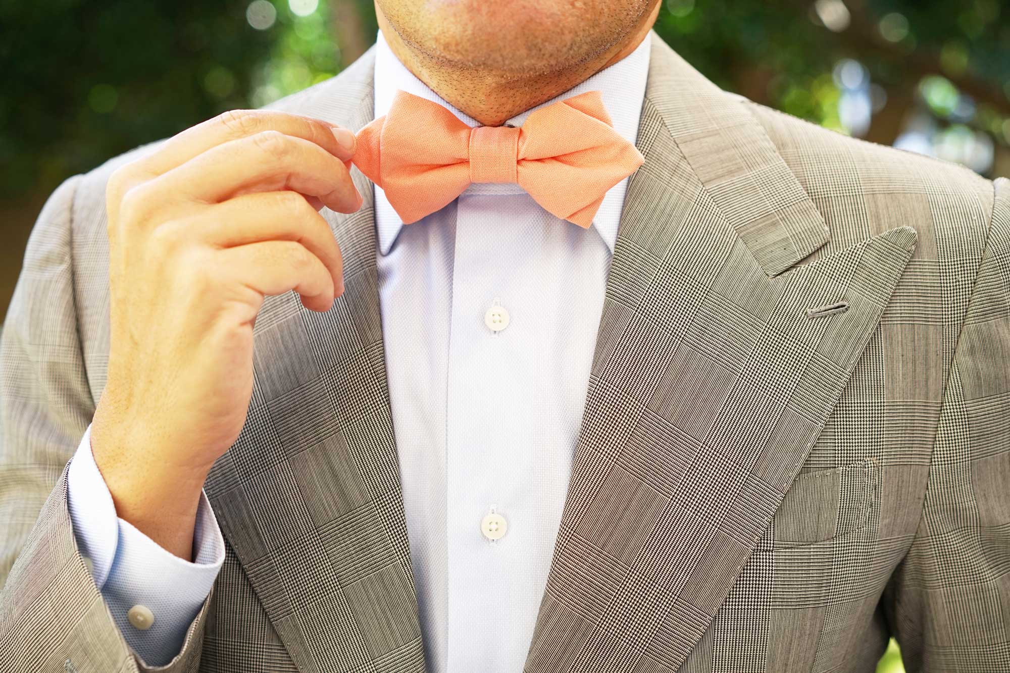 Coral Pink Linen Diamond Bow Tie